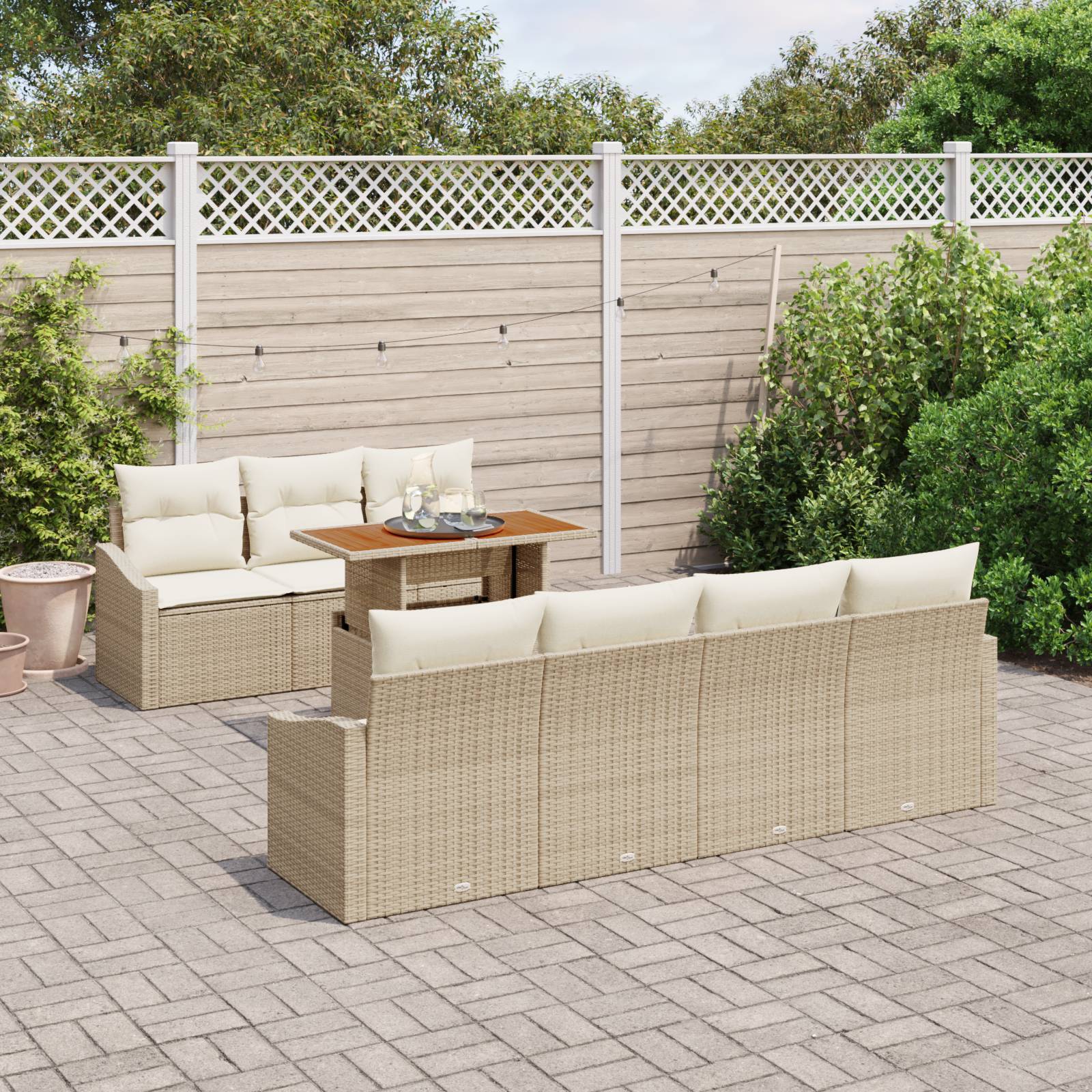 vidaXL 8-tlg. Garten-Sofagarnitur mit Kissen Beige Poly Rattan