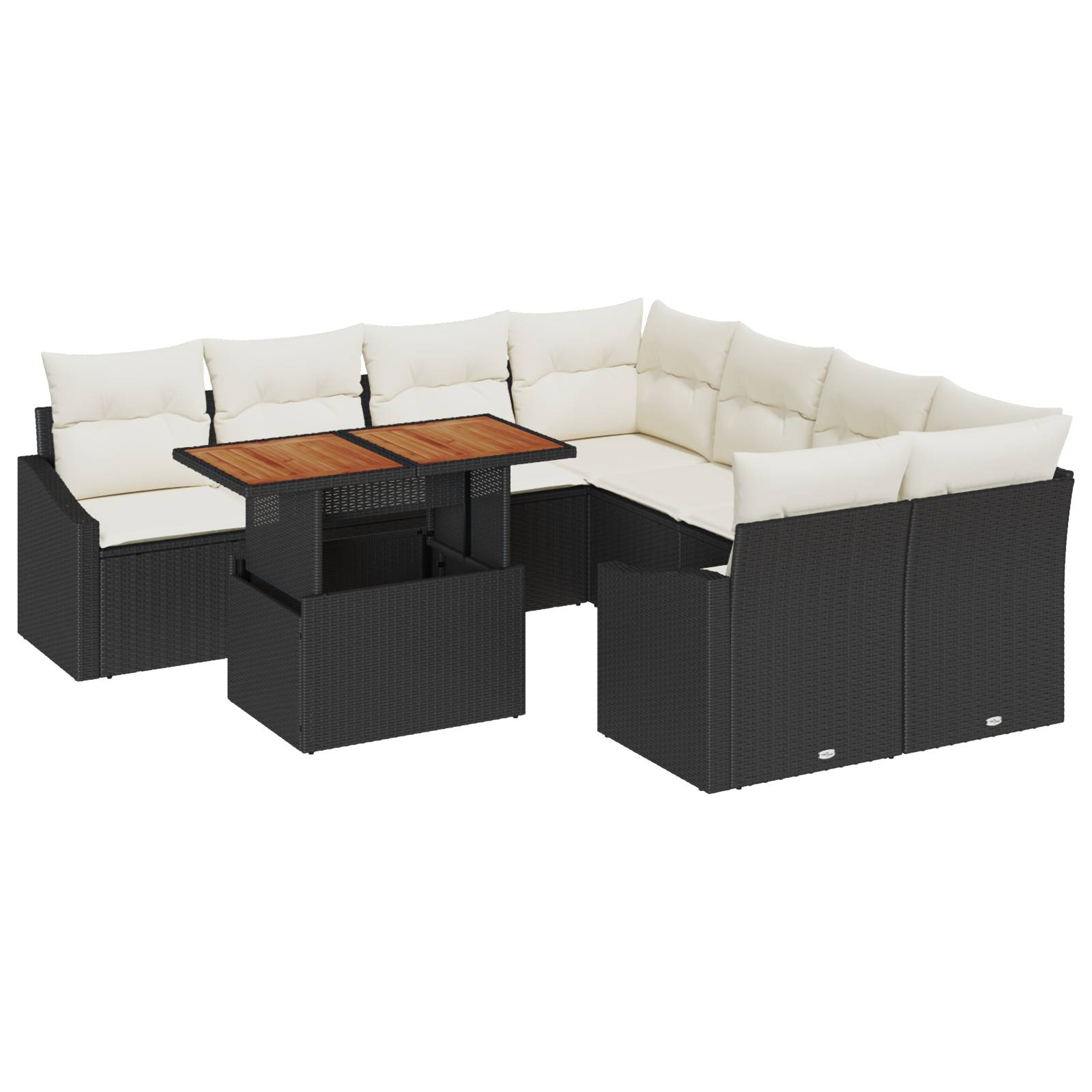 vidaXL 9-tlg. Garten-Sofagarnitur mit Kissen Schwarz Poly Rattan