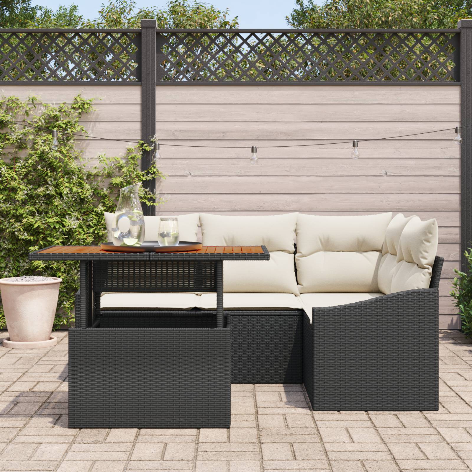 vidaXL 5-tlg. Garten-Essgruppe mit Kissen Schwarz Poly Rattan Akazie