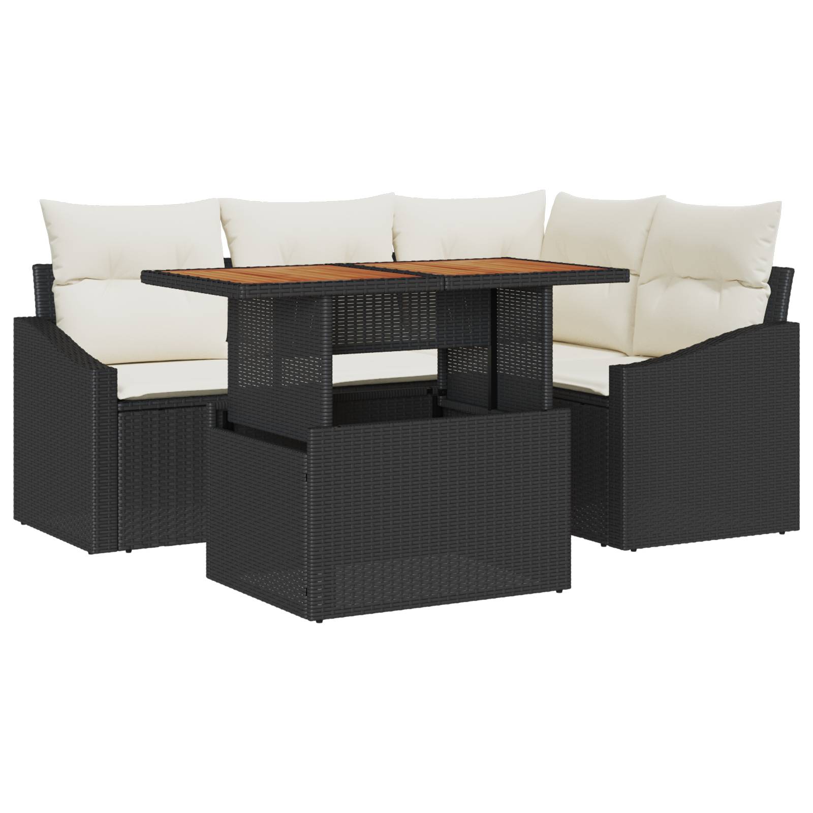 vidaXL 5-tlg. Garten-Essgruppe mit Kissen Schwarz Poly Rattan Akazie
