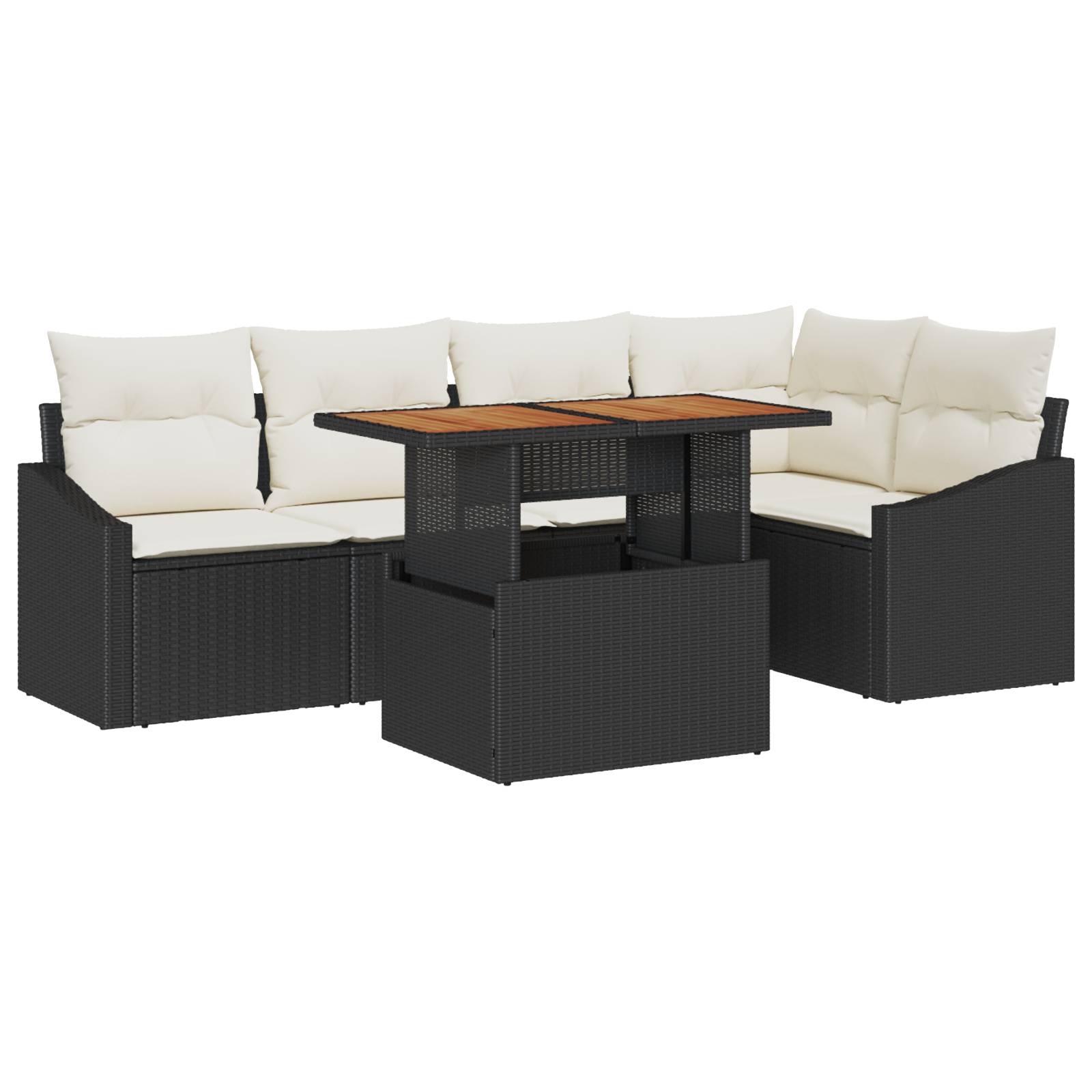 vidaXL 6-tlg. Garten-Sofagarnitur mit Kissen Schwarz Poly Rattan