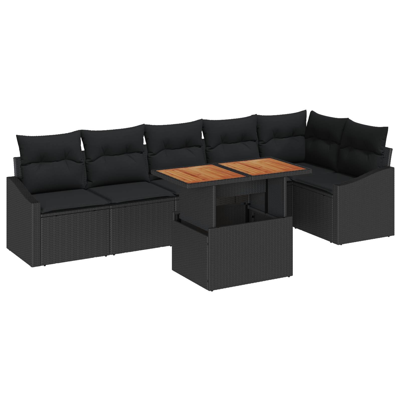 vidaXL 7-tlg. Garten-Sofagarnitur mit Kissen Schwarz Poly Rattan