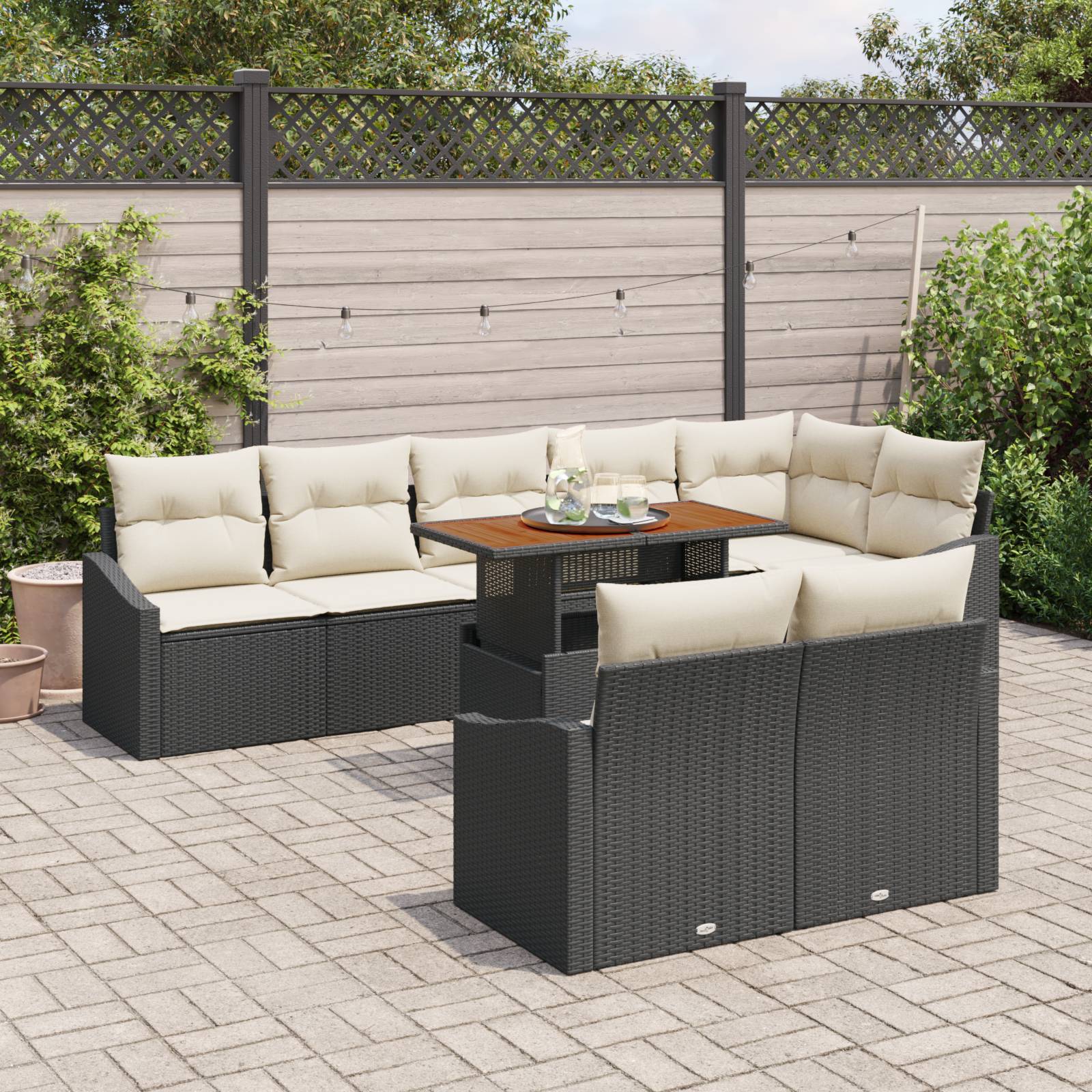 vidaXL 9-tlg. Garten-Essgruppe mit Kissen Schwarz Poly Rattan Akazie