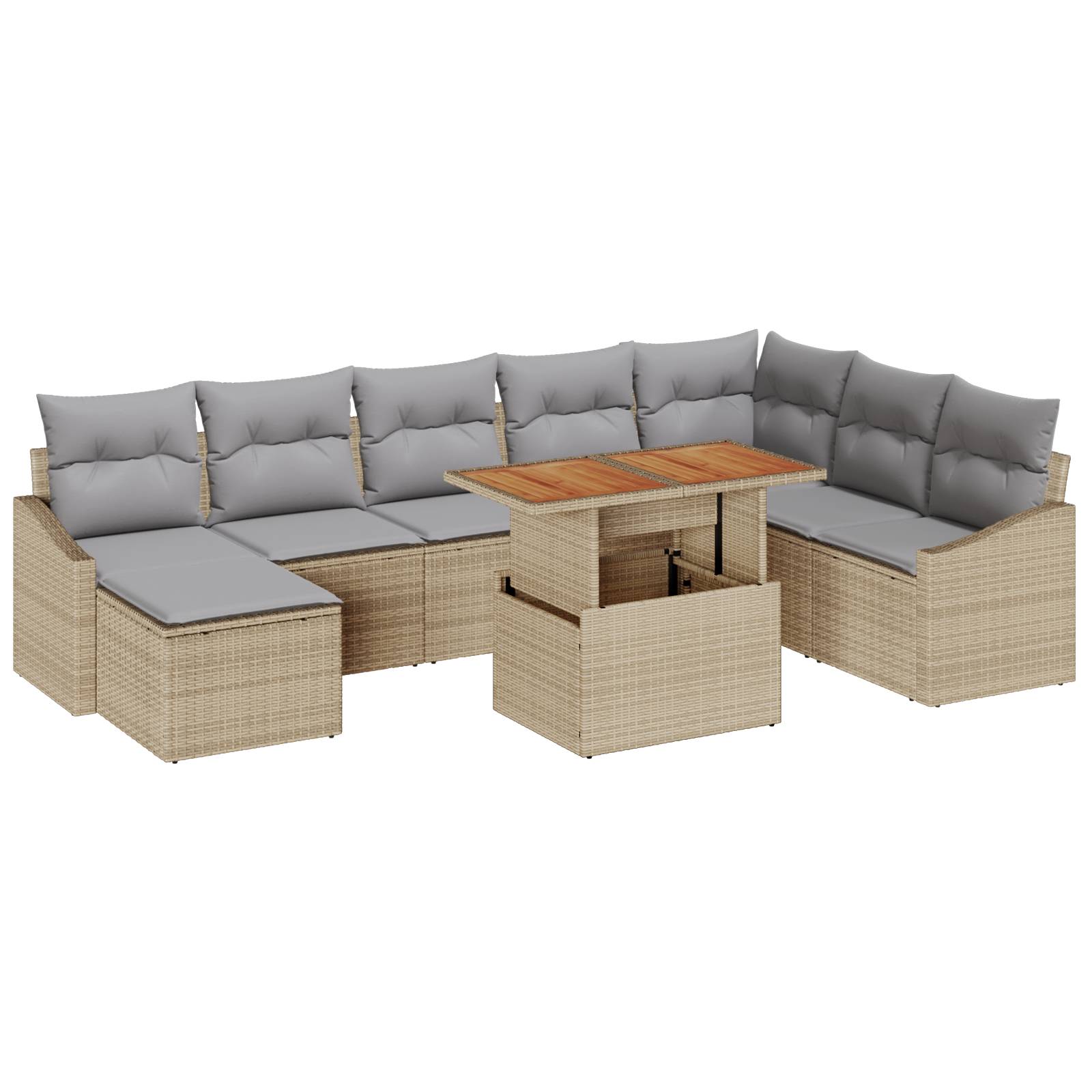 vidaXL 9-tlg. Garten-Sofagarnitur mit Kissen Beige Poly Rattan