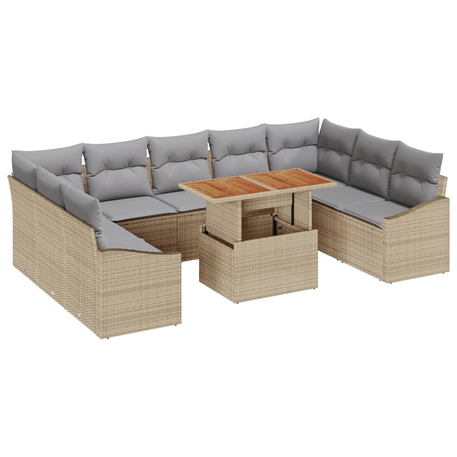 vidaXL 10-tlg. Garten-Sofagarnitur mit Kissen Beige Poly Rattan