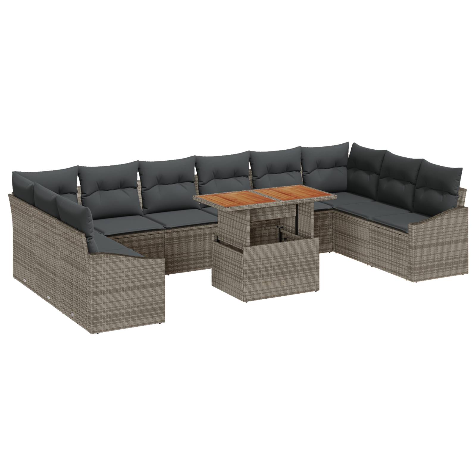 vidaXL 11-tlg. Garten-Essgruppe mit Kissen Grau Poly Rattan Akazie