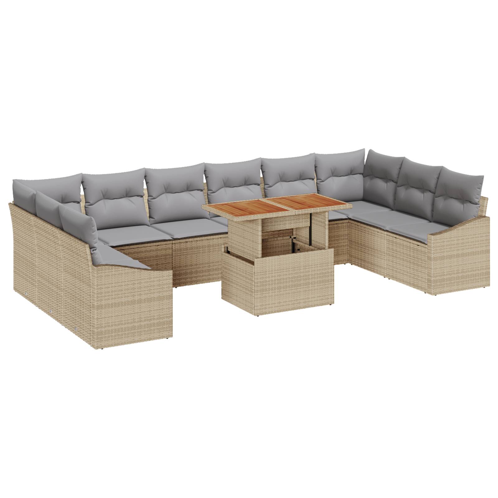vidaXL 11-tlg. Garten-Sofagarnitur mit Kissen Beige Poly Rattan