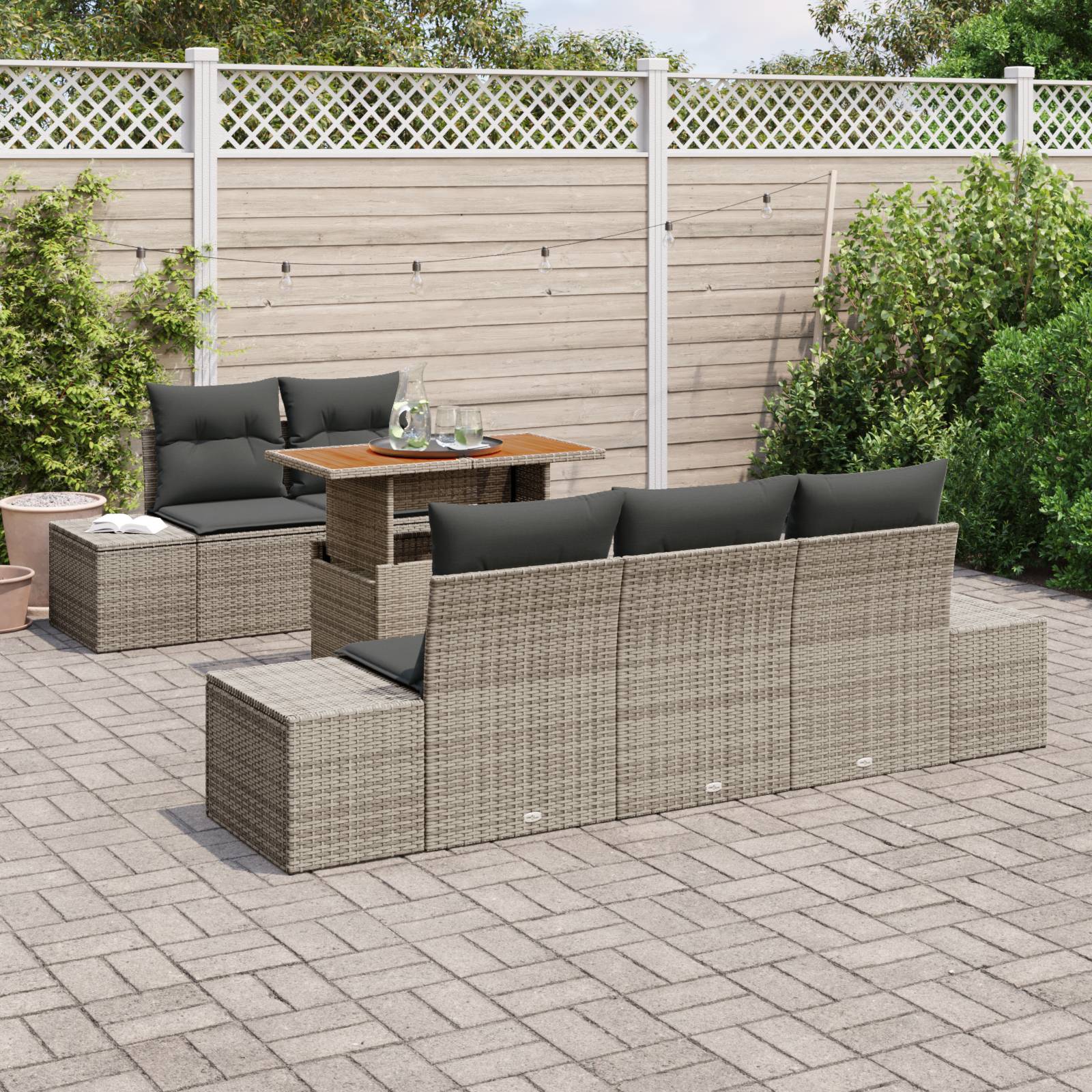 vidaXL 6-tlg. Garten-Sofagarnitur mit Kissen Grau Poly Rattan