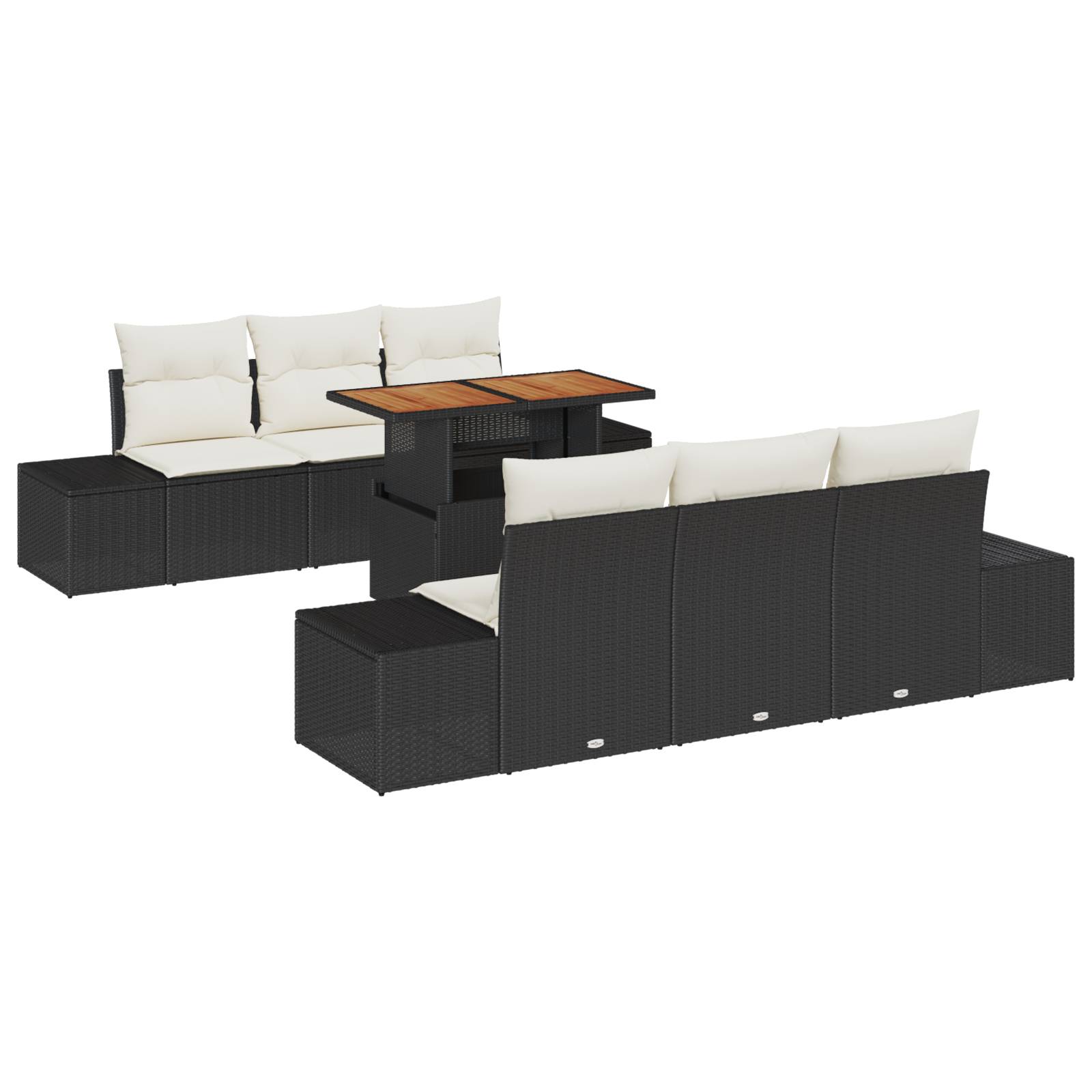 vidaXL 7-tlg. Garten-Sofagarnitur mit Kissen Schwarz Poly Rattan