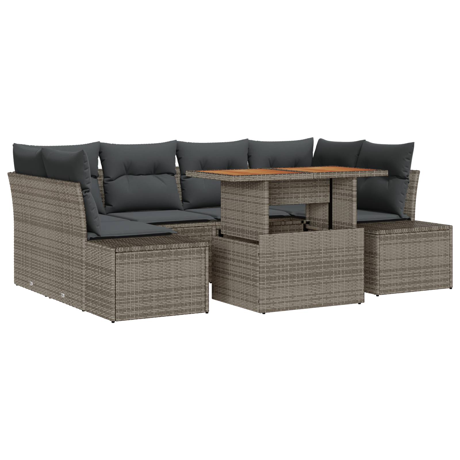 vidaXL 7-tlg. Garten-Essgruppe mit Kissen Grau Poly Rattan Akazie