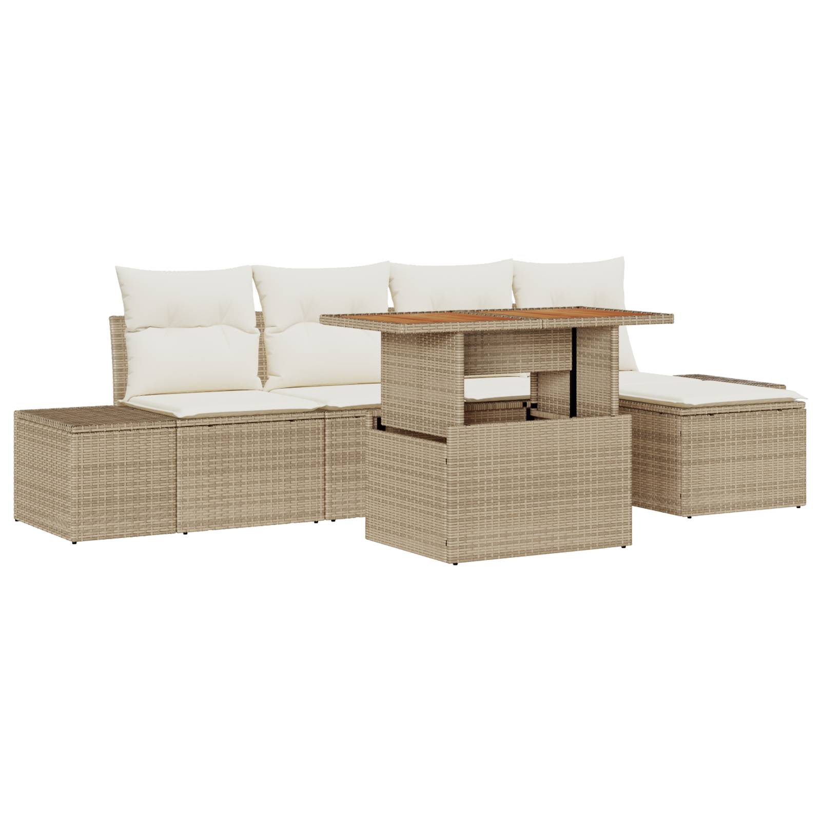 vidaXL 6-tlg. Garten-Essgruppe mit Kissen Beige Poly Rattan Akazie