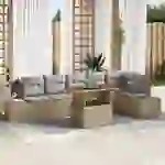 vidaXL 7-tlg. Garten-Essgruppe mit Kissen Beige Poly Rattan Akazie vidaXL 7-tlg. Garten-Essgruppe mit Kissen Beige Poly Rattan Akazie