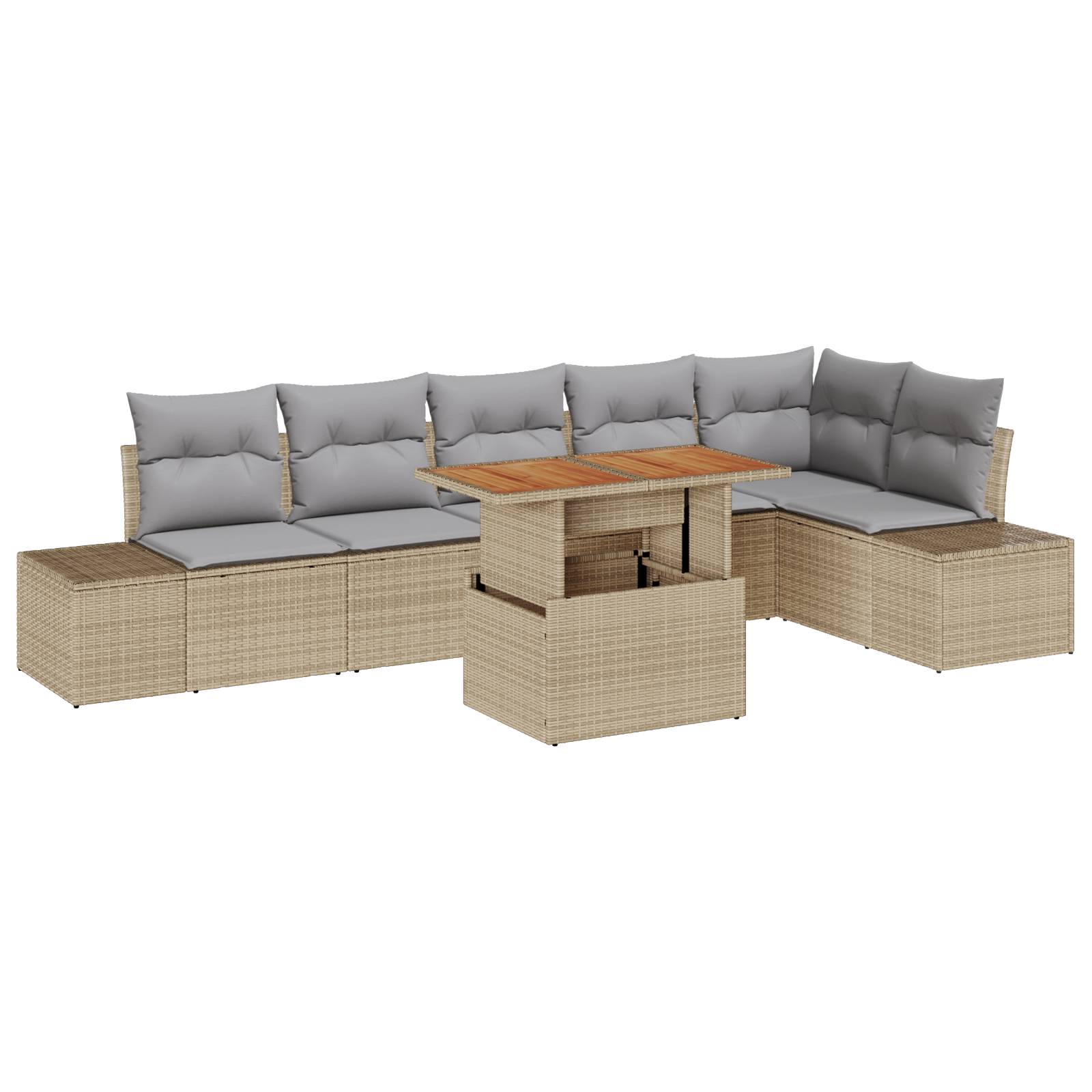 vidaXL 7-tlg. Garten-Essgruppe mit Kissen Beige Poly Rattan Akazie