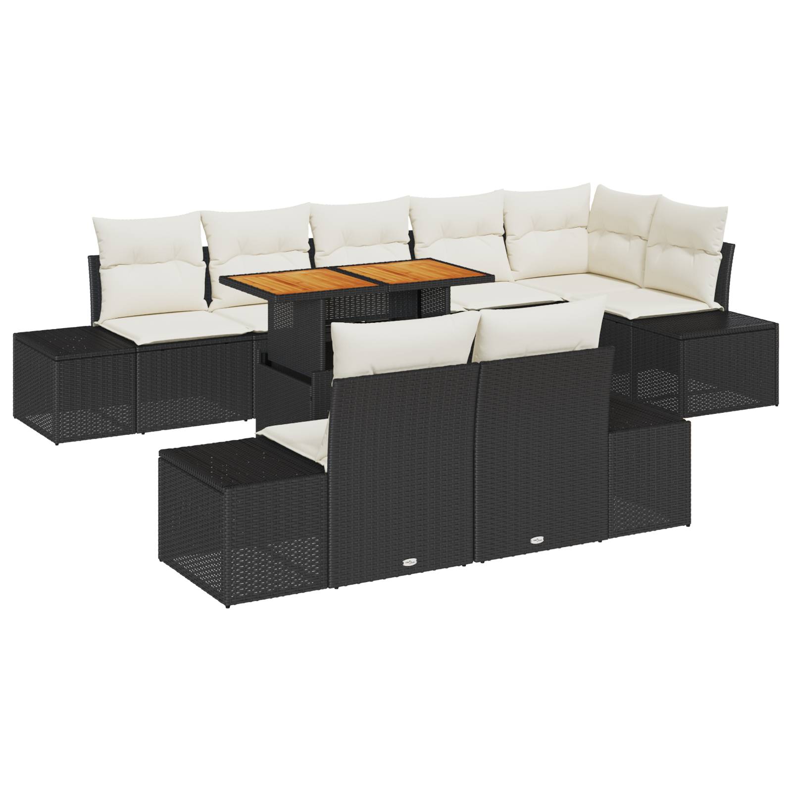 vidaXL 9-tlg. Garten-Essgruppe mit Kissen Schwarz Poly Rattan Akazie