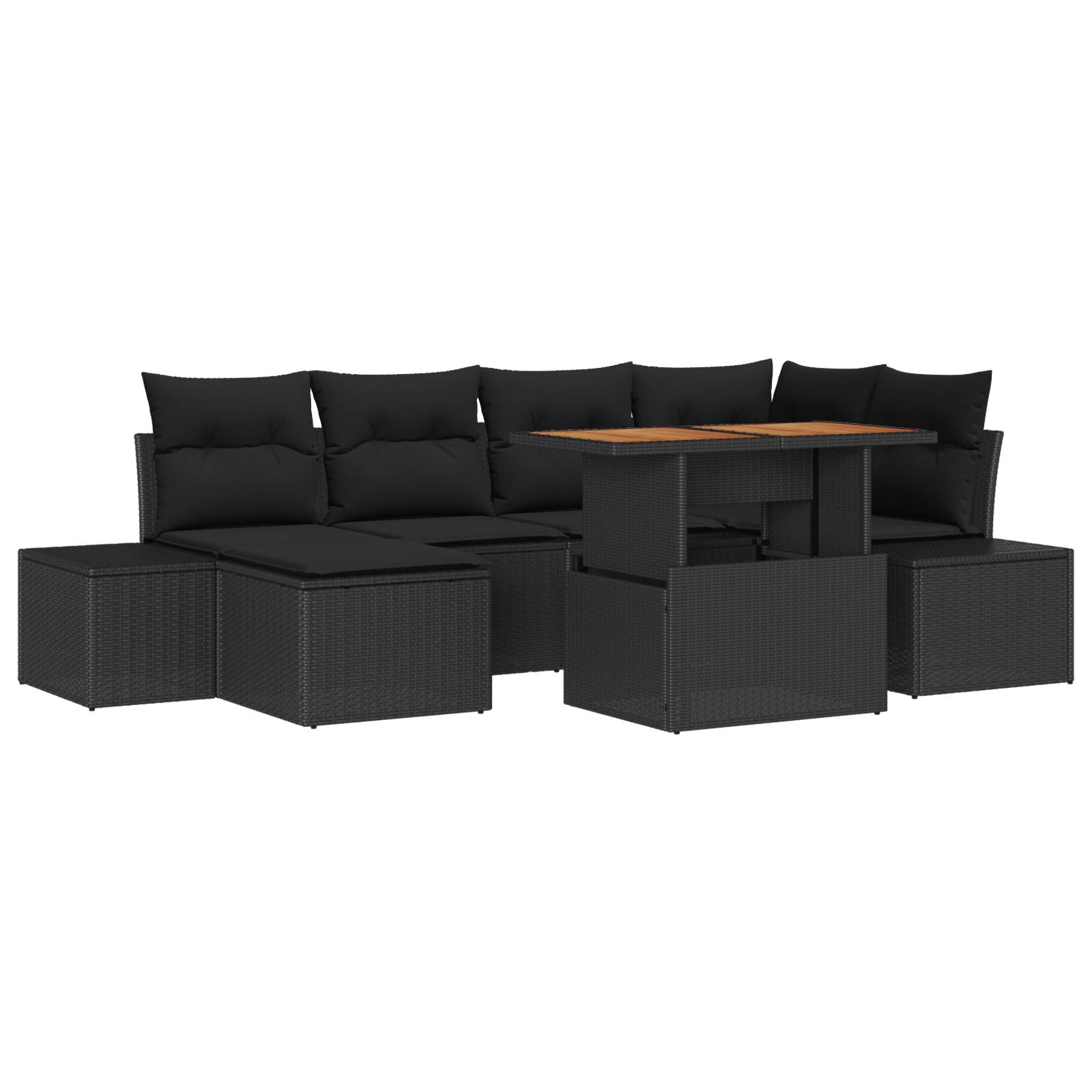 vidaXL 7-tlg. Garten-Sofagarnitur mit Kissen Schwarz Poly Rattan