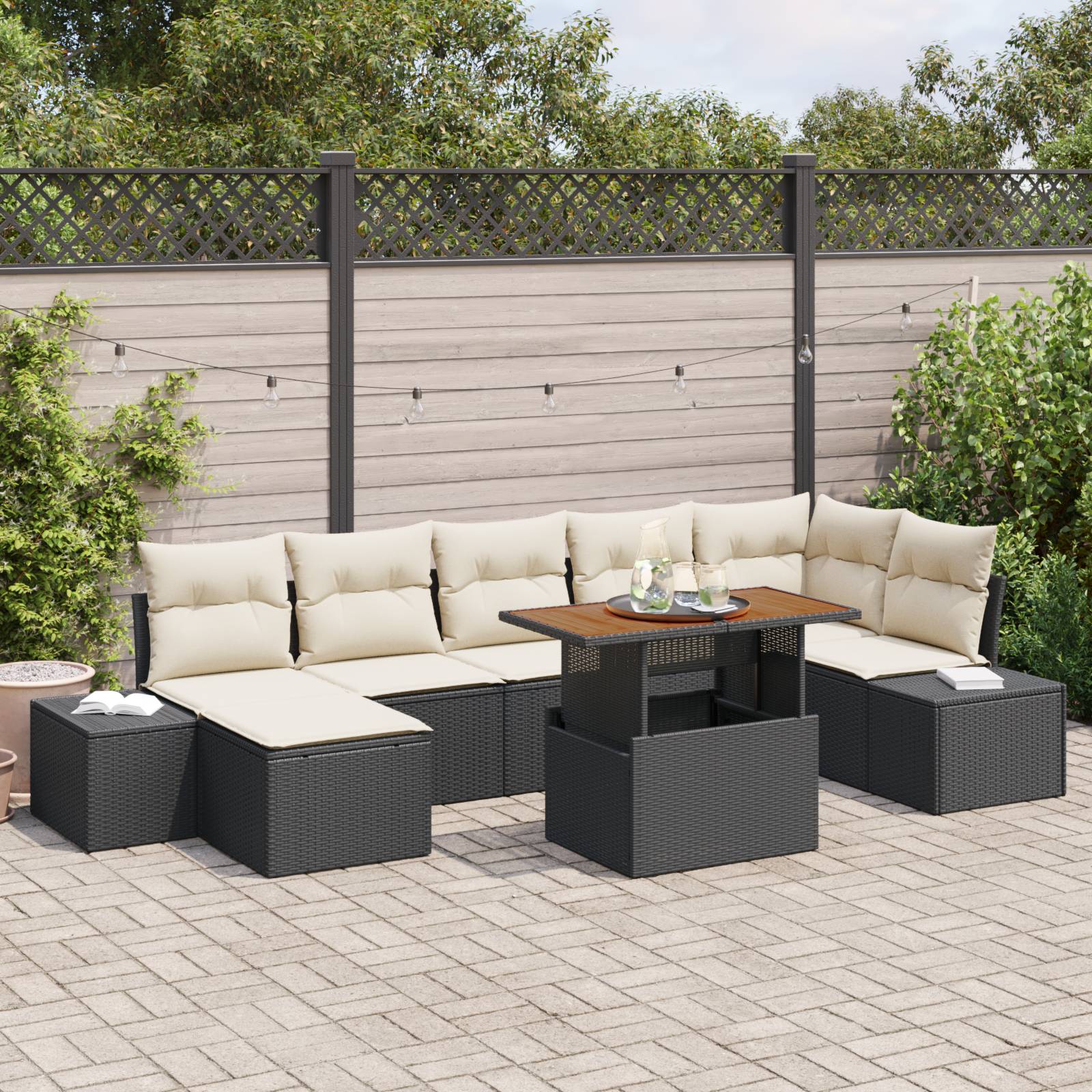 vidaXL 8-tlg. Garten-Sofagarnitur mit Kissen Schwarz Poly Rattan