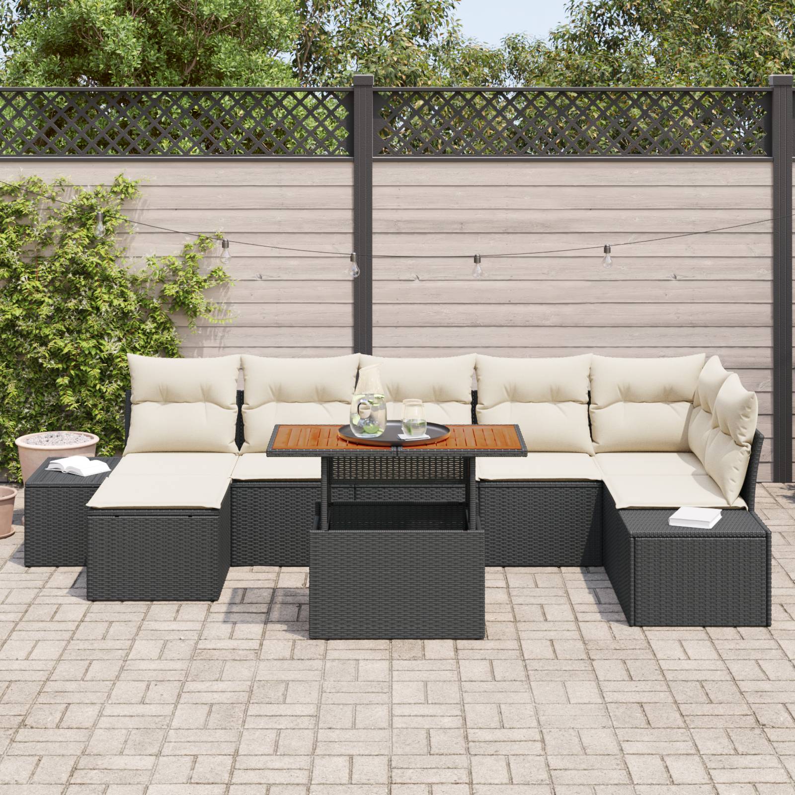 vidaXL 8-tlg. Garten-Sofagarnitur mit Kissen Schwarz Poly Rattan