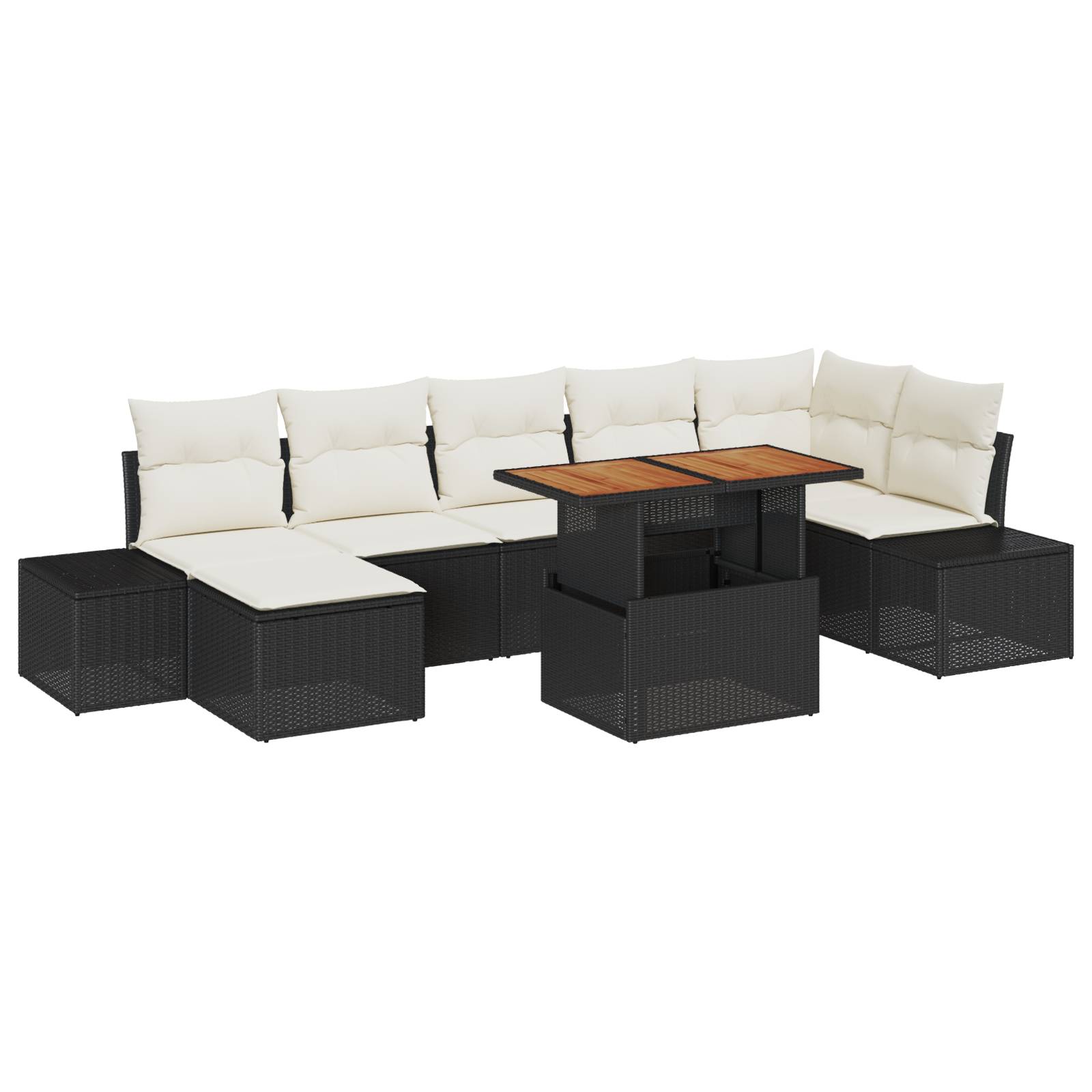 vidaXL 8-tlg. Garten-Sofagarnitur mit Kissen Schwarz Poly Rattan