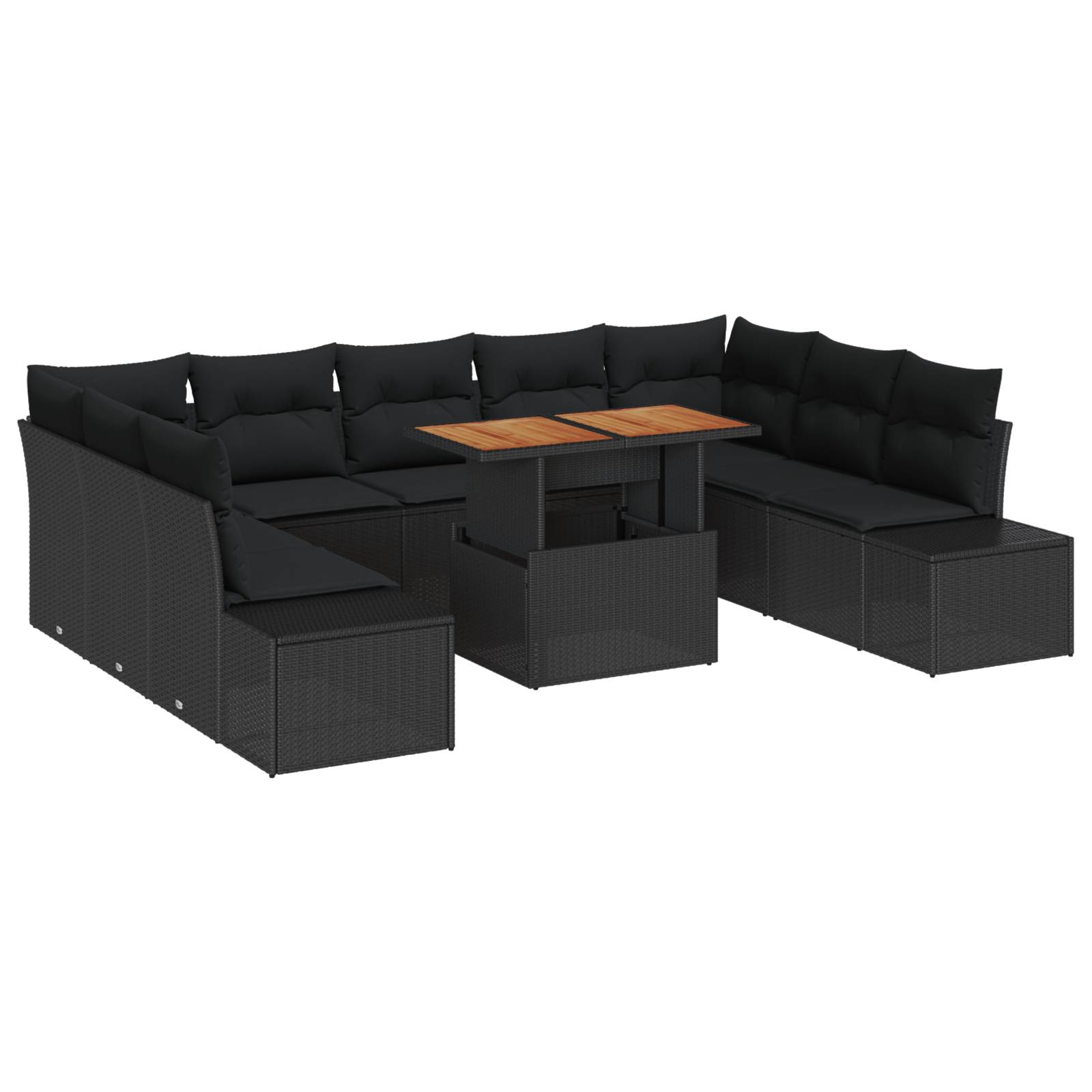 vidaXL 10-tlg. Garten-Essgruppe mit Kissen Schwarz Poly Rattan Akazie