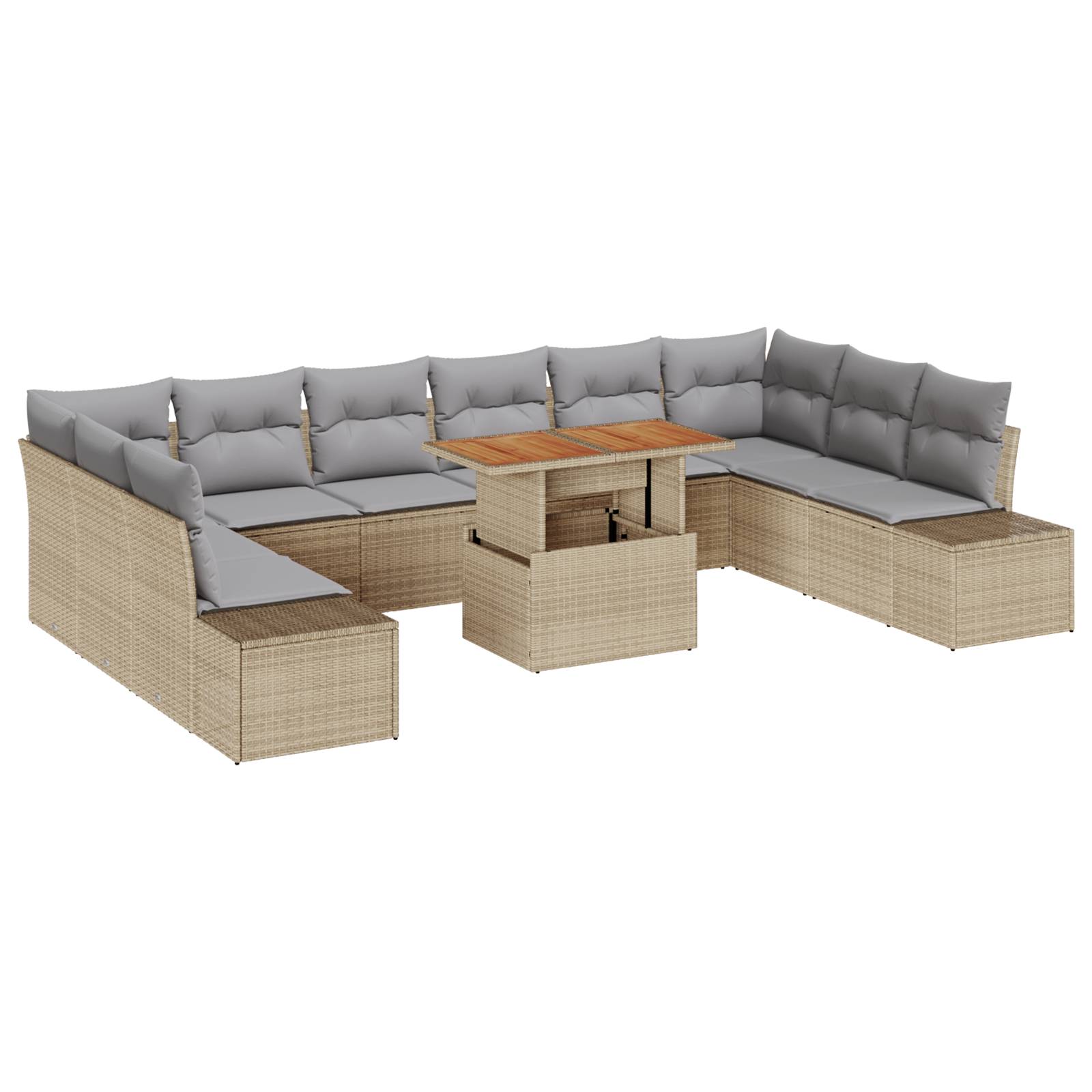 vidaXL 11-tlg. Garten-Essgruppe mit Kissen Beige Poly Rattan Akazie