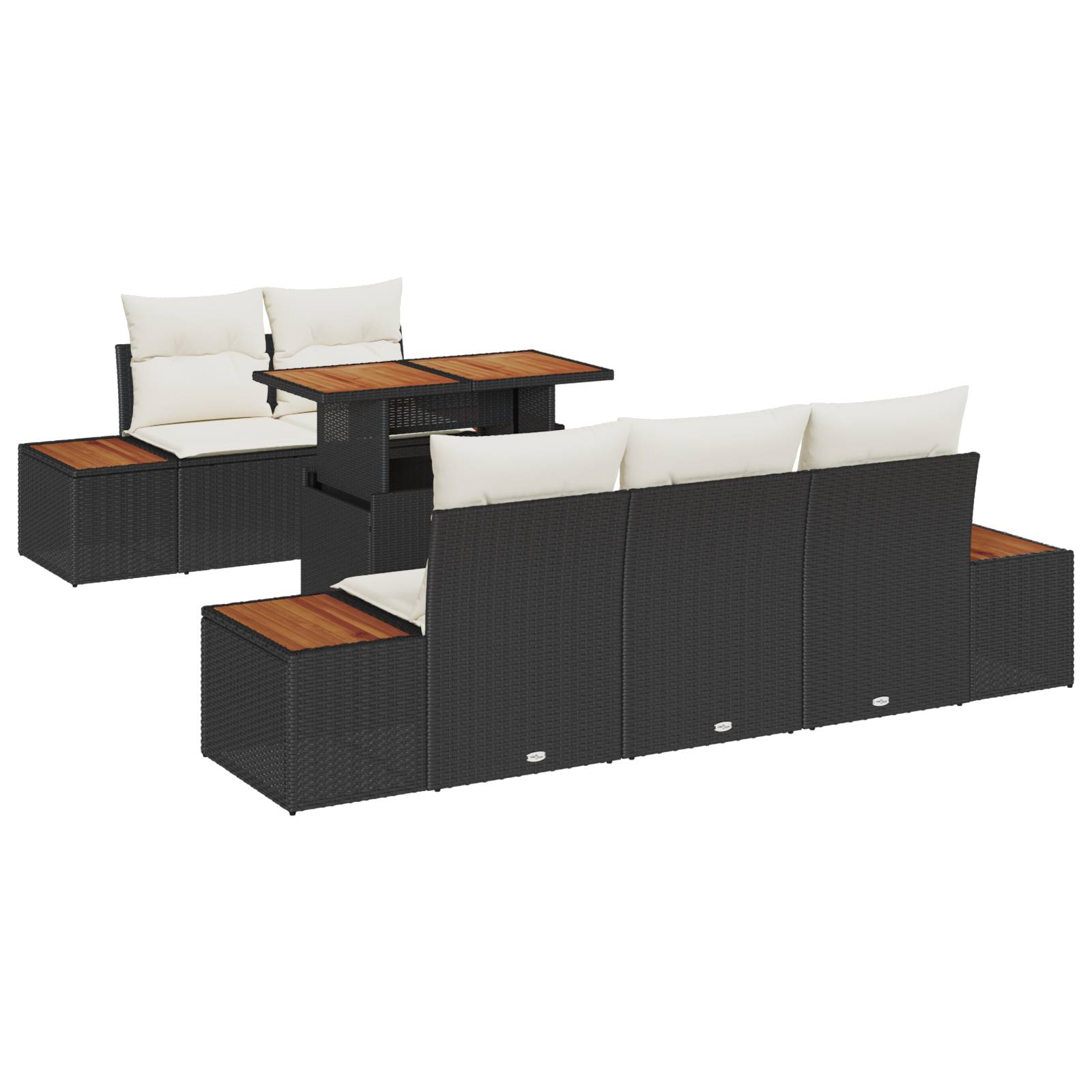 vidaXL 6-teiliges Garten-Esszimmer-Set mit Kissen Schwarz Poly-Rattan Akazie
