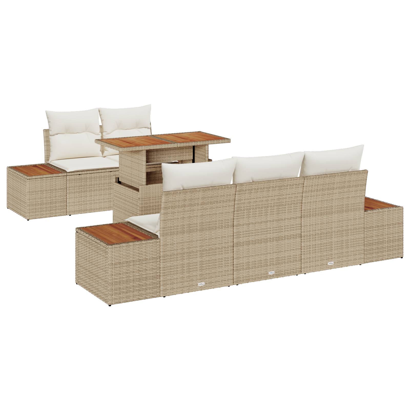 vidaXL 6-tlg. Garten-Essgruppe mit Kissen Beige Poly Rattan Akazie