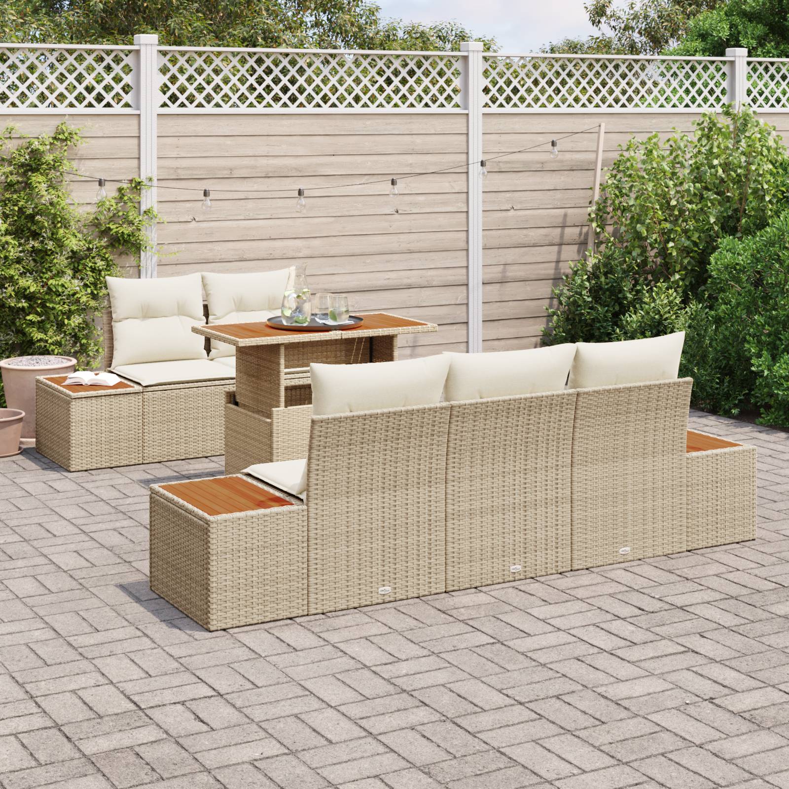 vidaXL 6-tlg. Garten-Essgruppe mit Kissen Beige Poly Rattan Akazie