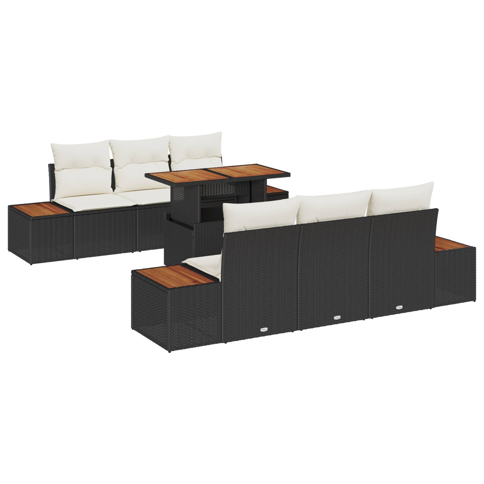 vidaXL 7-tlg. Garten-Essgruppe mit Kissen Schwarz Poly Rattan Akazie