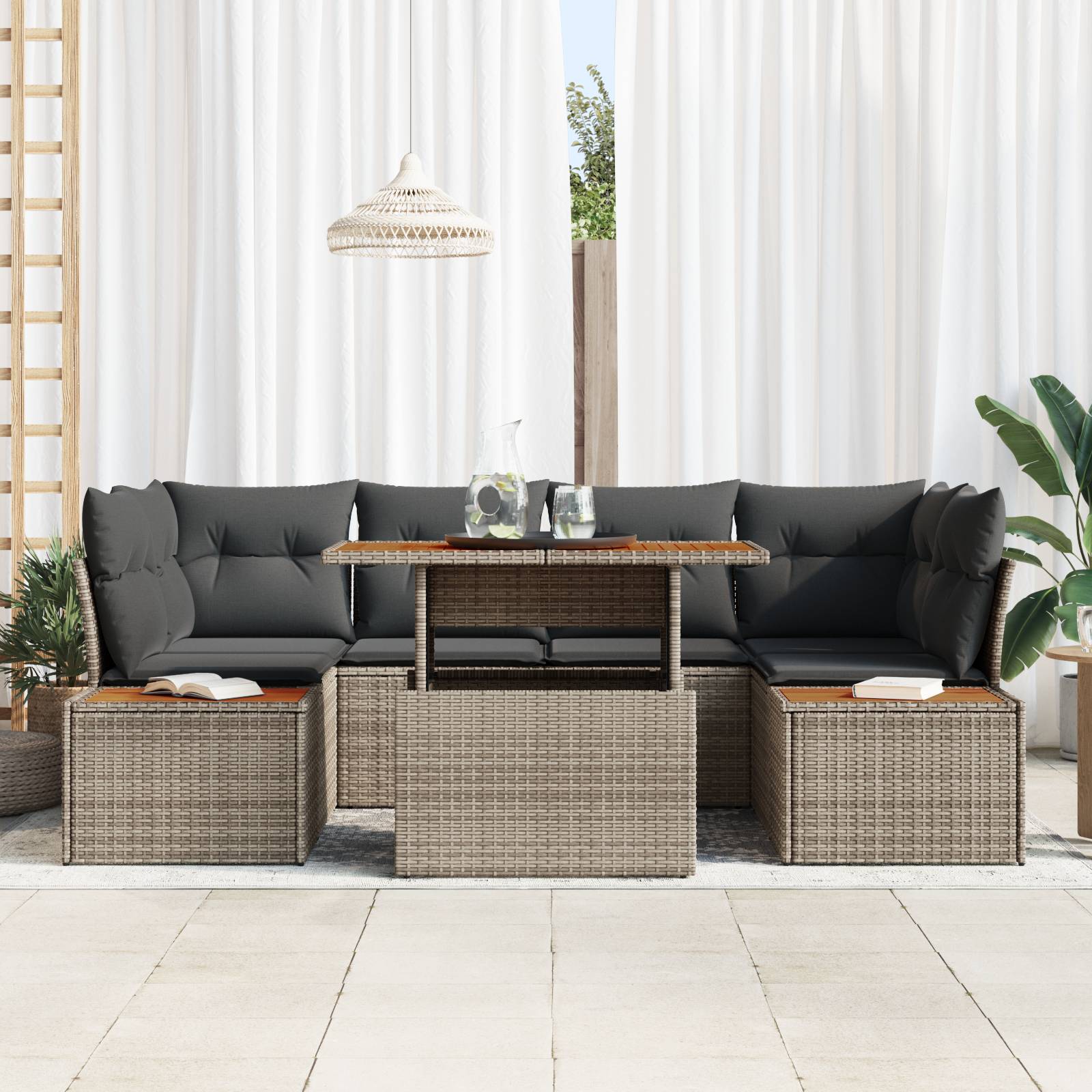 vidaXL 6-teiliges Garten Sofa Set mit Kissen Grau Poly Rattan