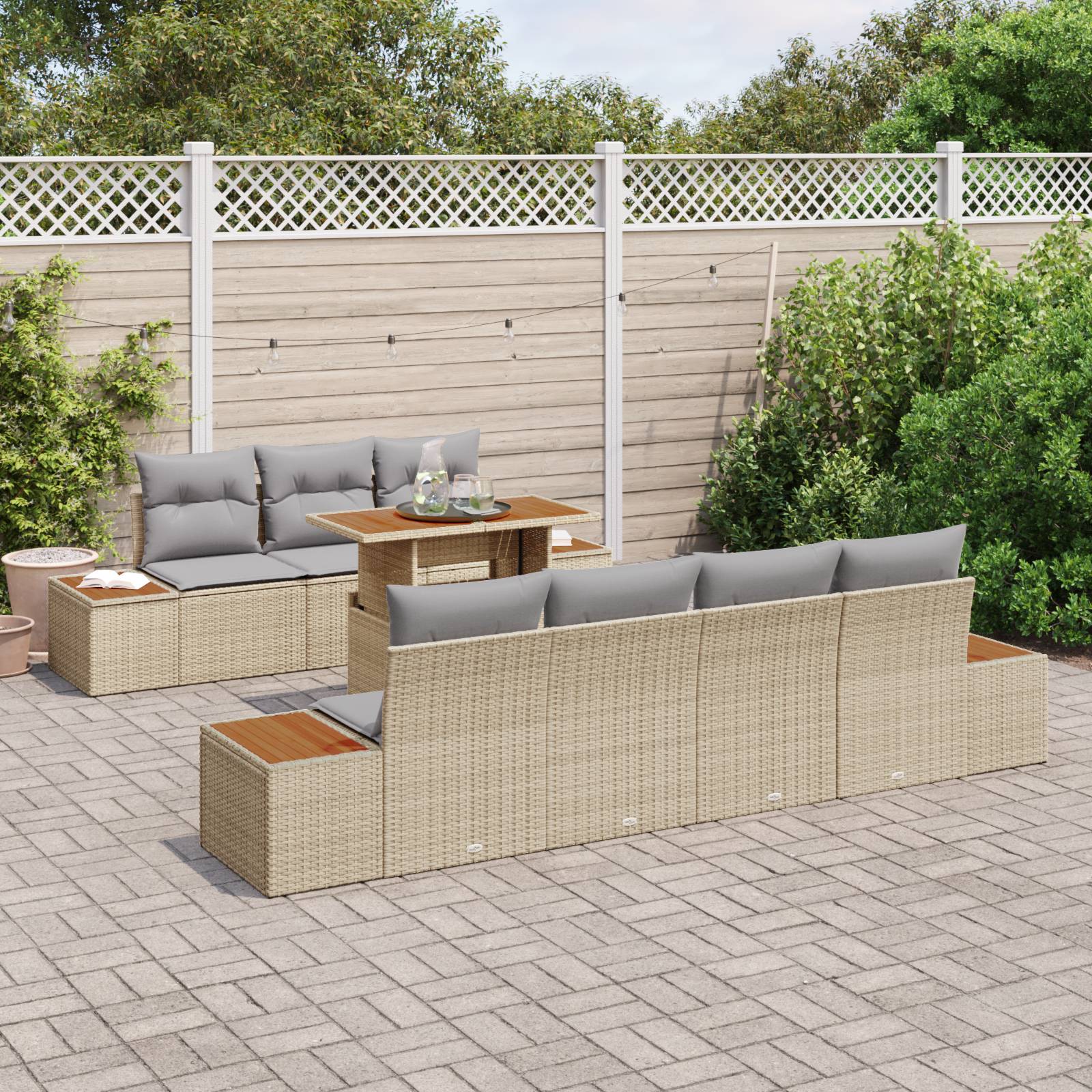 vidaXL 8-tlg. Garten-Essgruppe mit Kissen Beige Poly Rattan Akazie