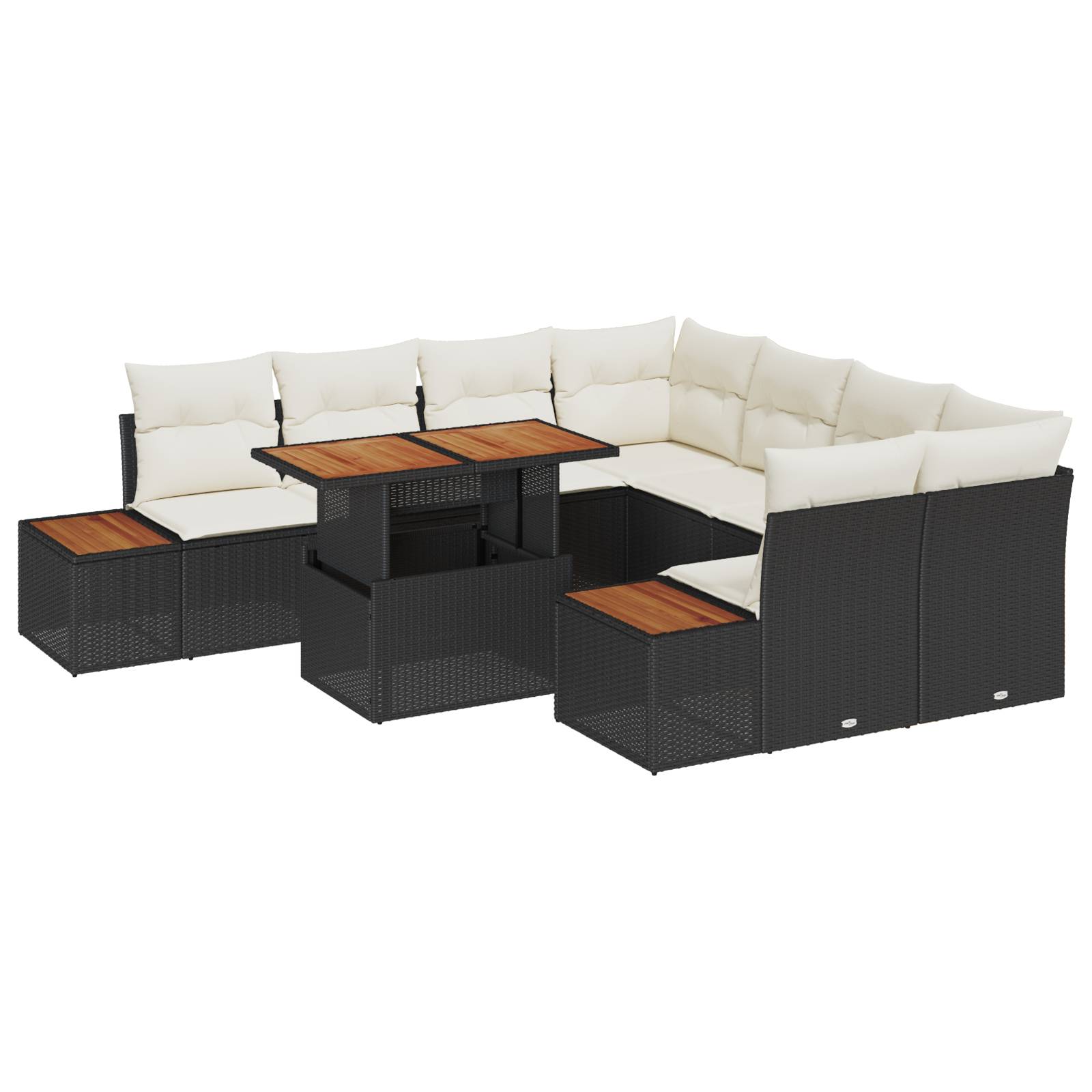 vidaXL 9-teiliges Garten-Sofa-Set mit Kissen Schwarz Poly-Rattan
