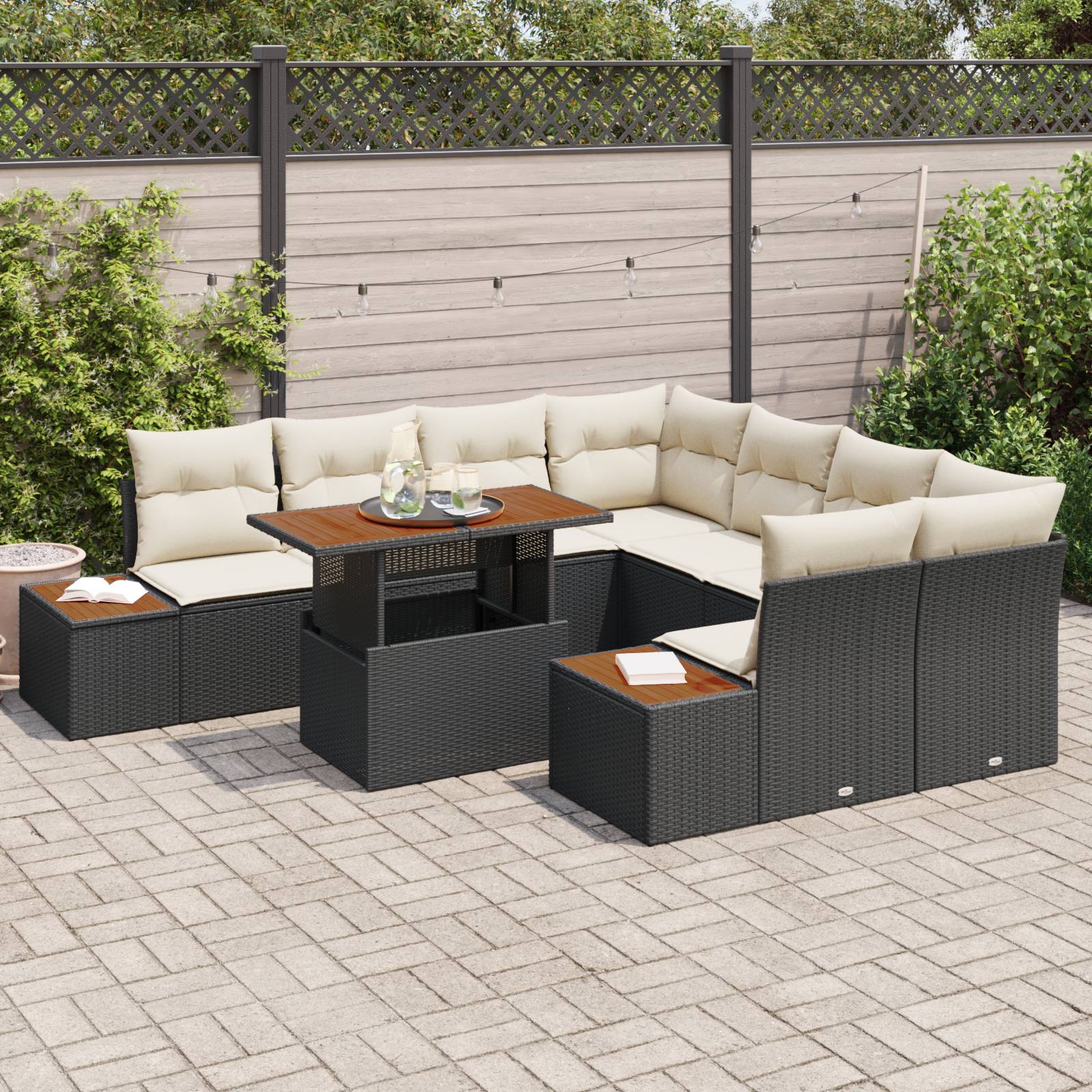vidaXL 9-teiliges Garten-Sofa-Set mit Kissen Schwarz Poly-Rattan
