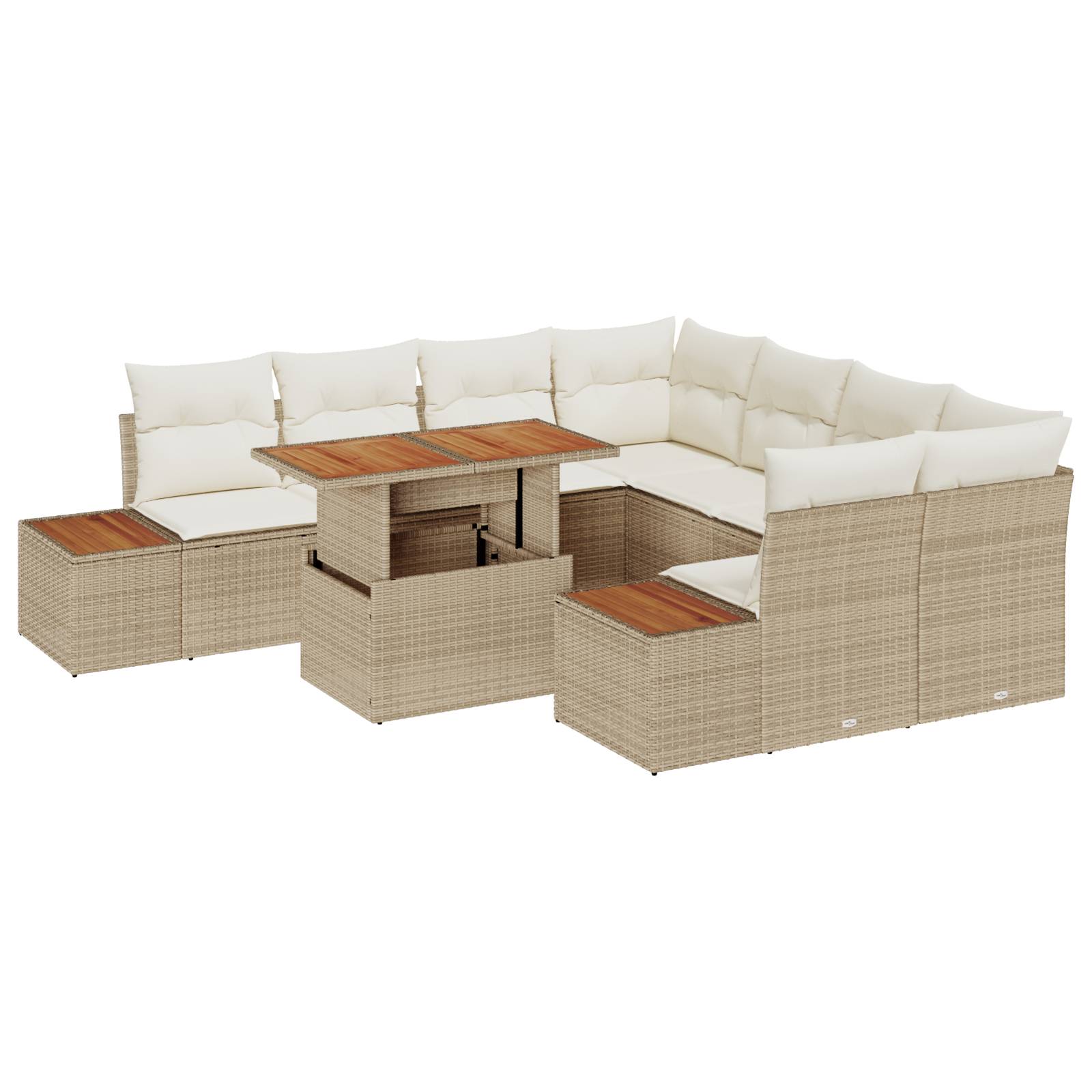 vidaXL 9-tlg. Garten-Essgruppe mit Kissen Beige Poly Rattan Akazie