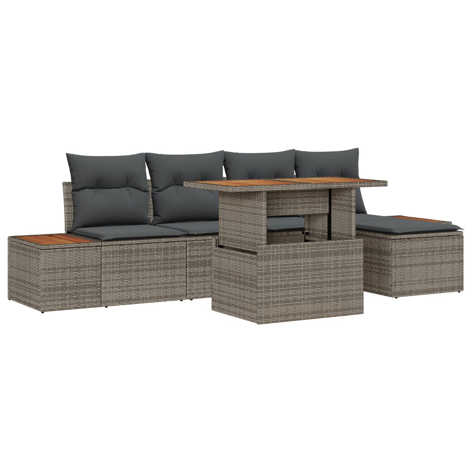 vidaXL 6-tlg. Garten-Essgruppe mit Kissen Grau Poly Rattan Akazie
