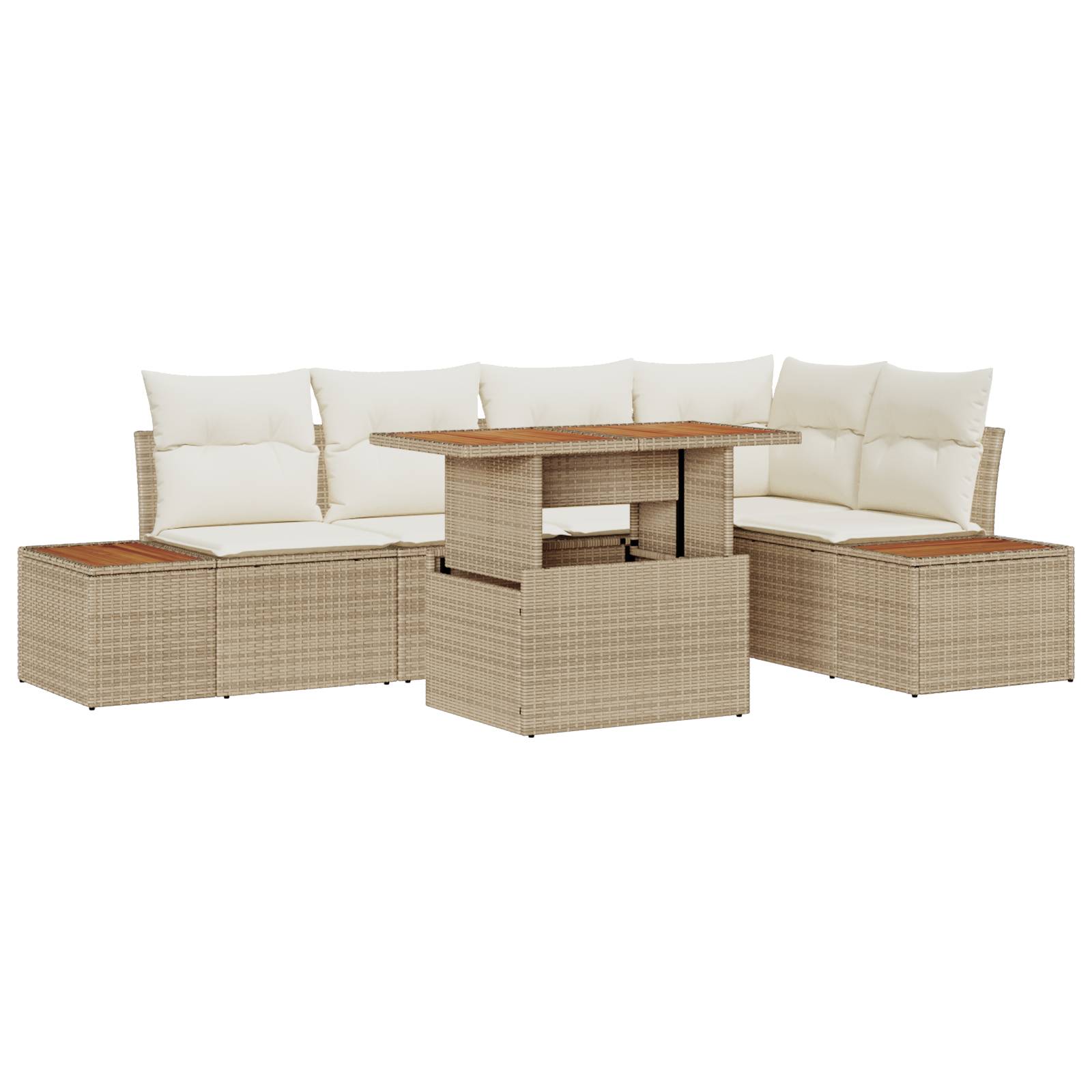 vidaXL 6-tlg. Garten-Essgruppe mit Kissen Beige Poly Rattan Akazie