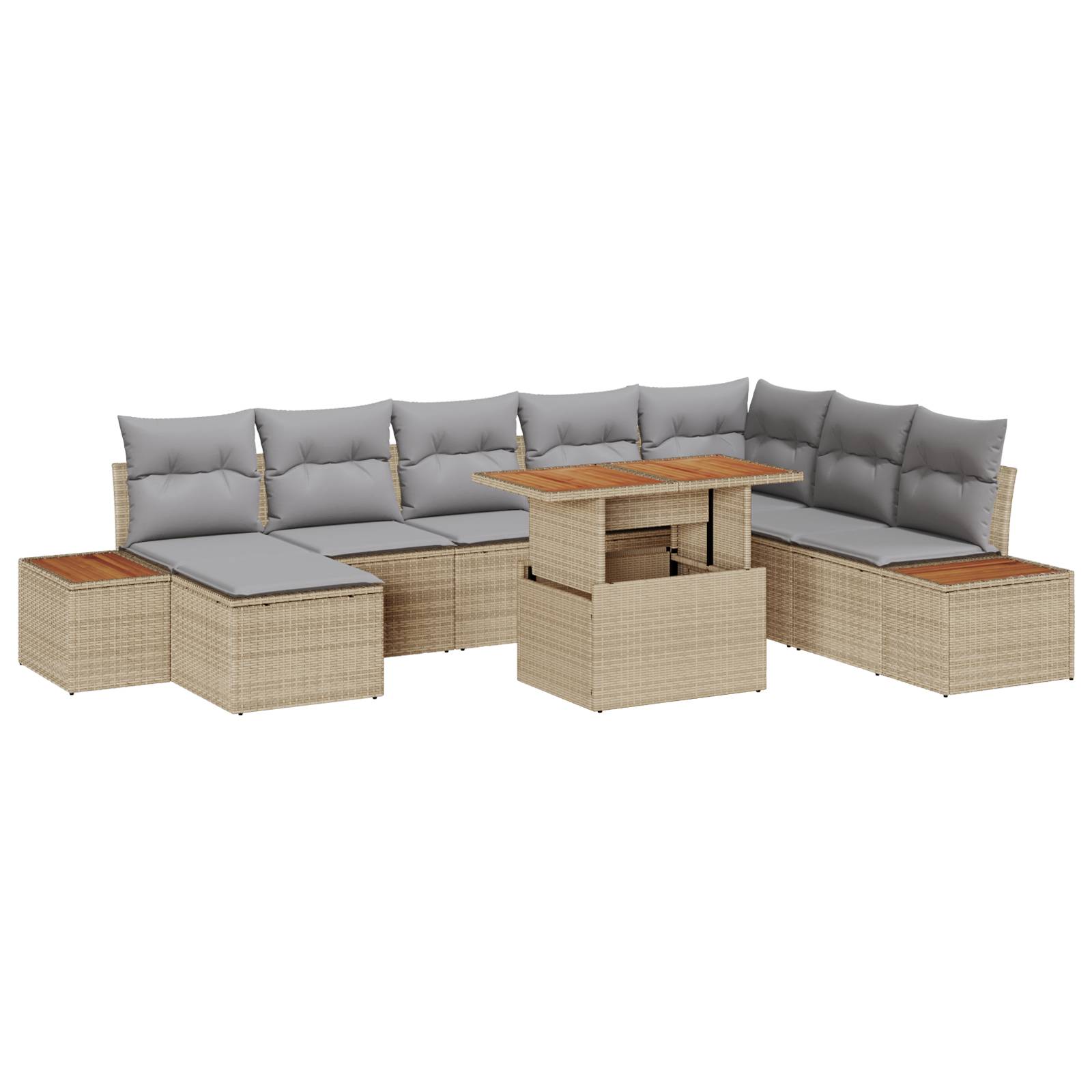 vidaXL 9-teiliges Garten-Sofa-Set mit Kissen Beige Poly-Rattan