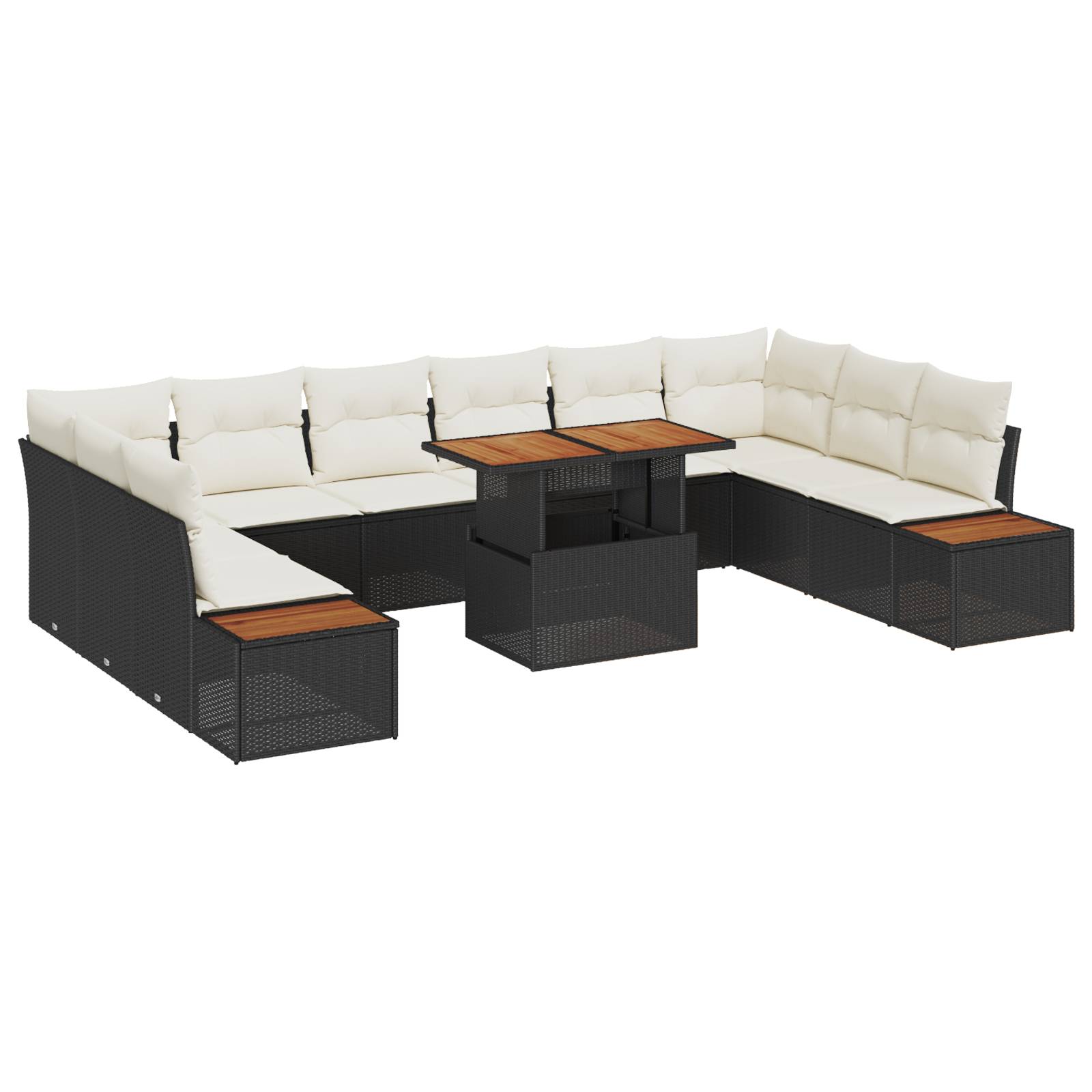 vidaXL 11-tlg. Garten-Essgruppe mit Kissen Schwarz Poly Rattan Akazie