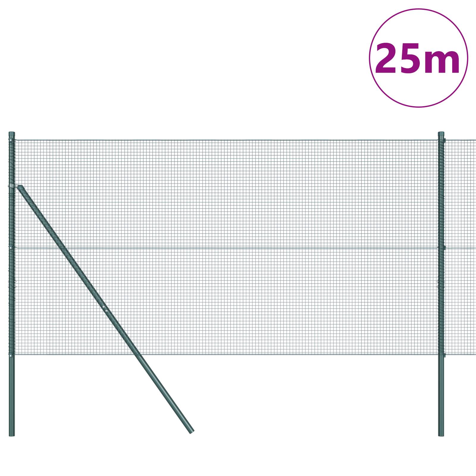 vidaXL geschweißter Drahtzaun mit 13 Pfosten Grün 1,2x25 m Stahl