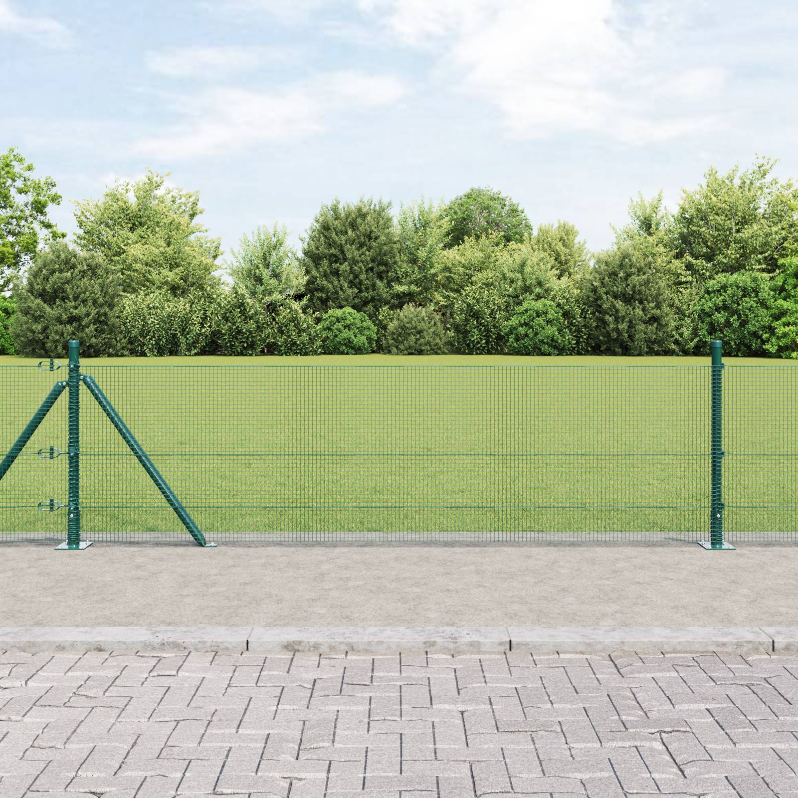 vidaXL Schweißdrahtzaun mit 7 Flanschpfosten Grün 0,4 x 10 m Stahl