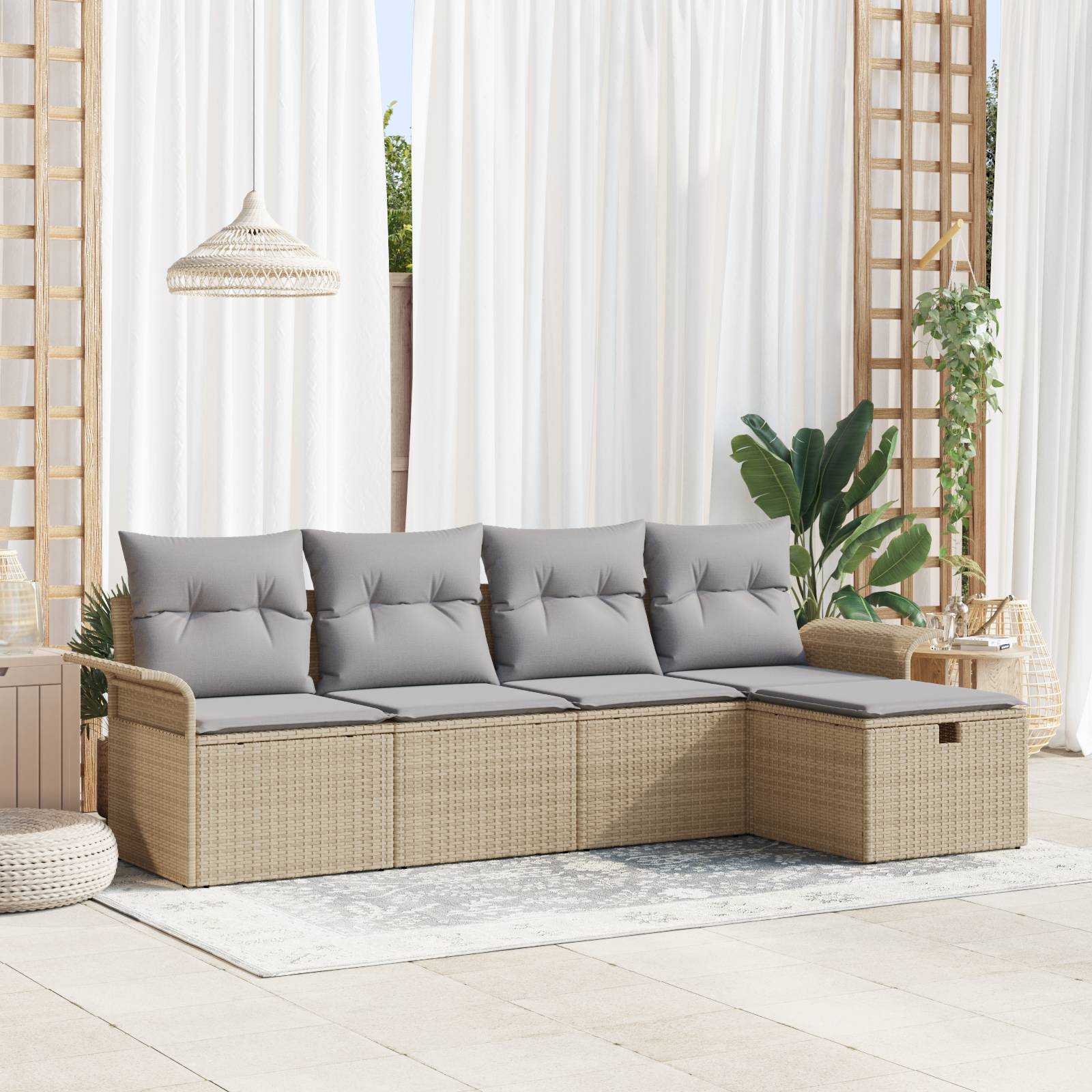 vidaXL 5-teiliges Garten Sofa Set mit Kissen Beige Poly Rattan