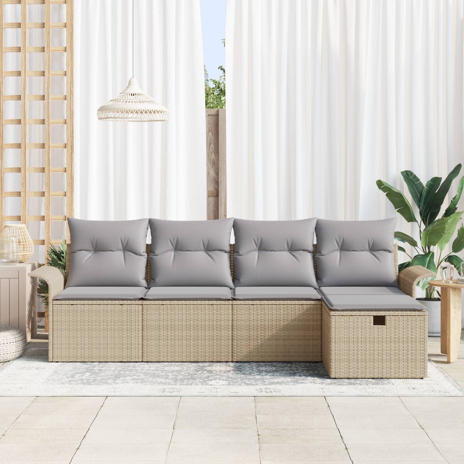 vidaXL 5-teiliges Garten Sofa Set mit Kissen Beige Poly Rattan