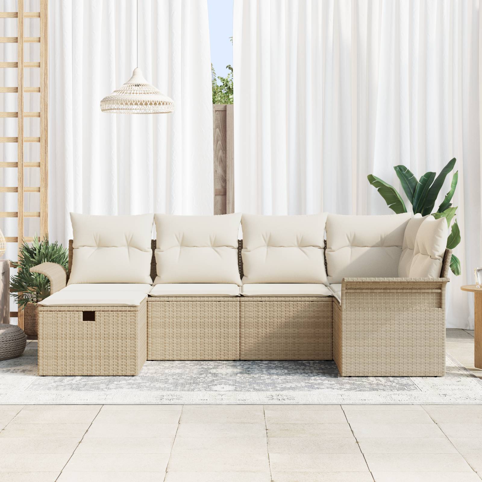 vidaXL 6-tlg. Garten-Sofagarnitur mit Kissen Beige Poly Rattan