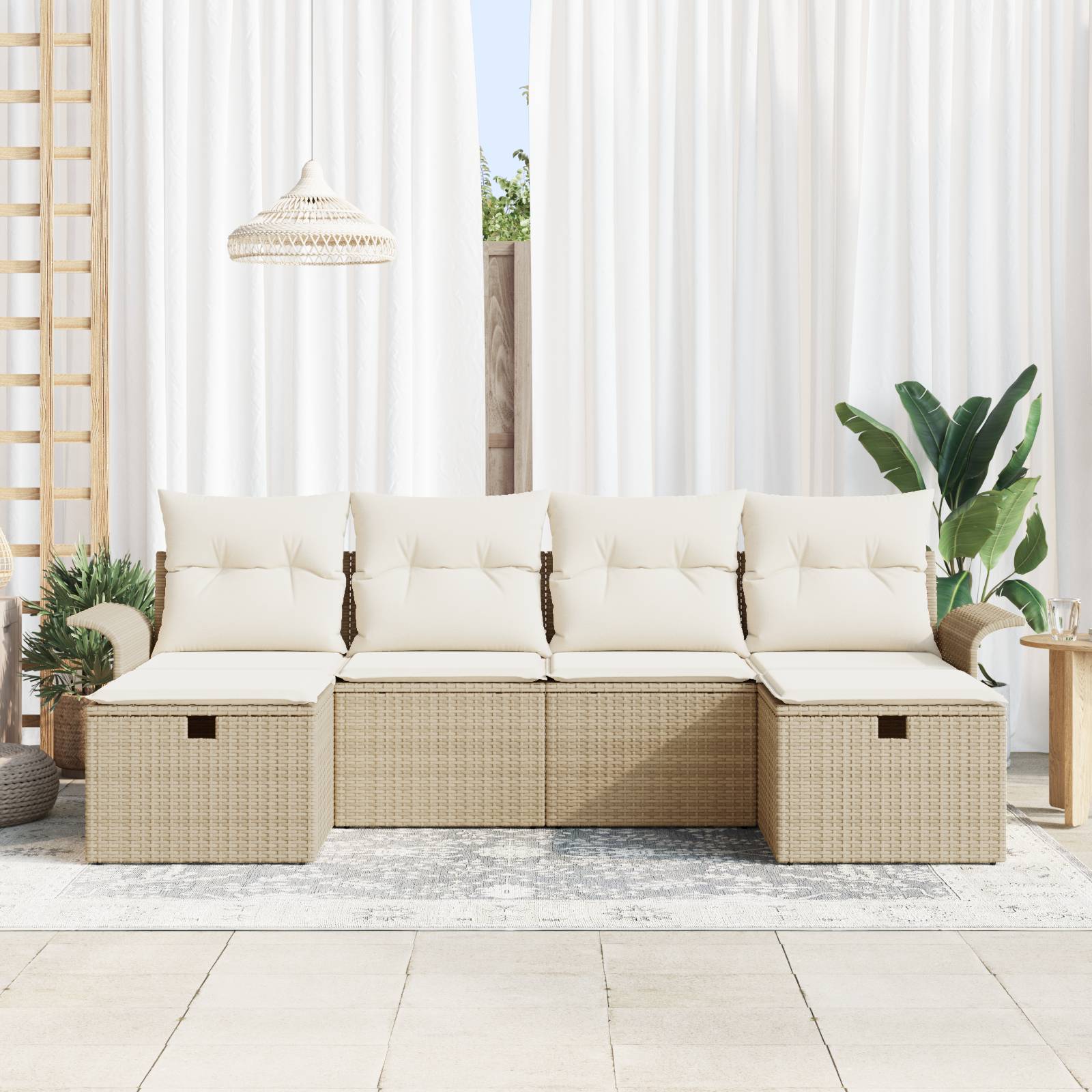 vidaXL 6-tlg. Garten-Sofagarnitur mit Kissen Beige Poly Rattan
