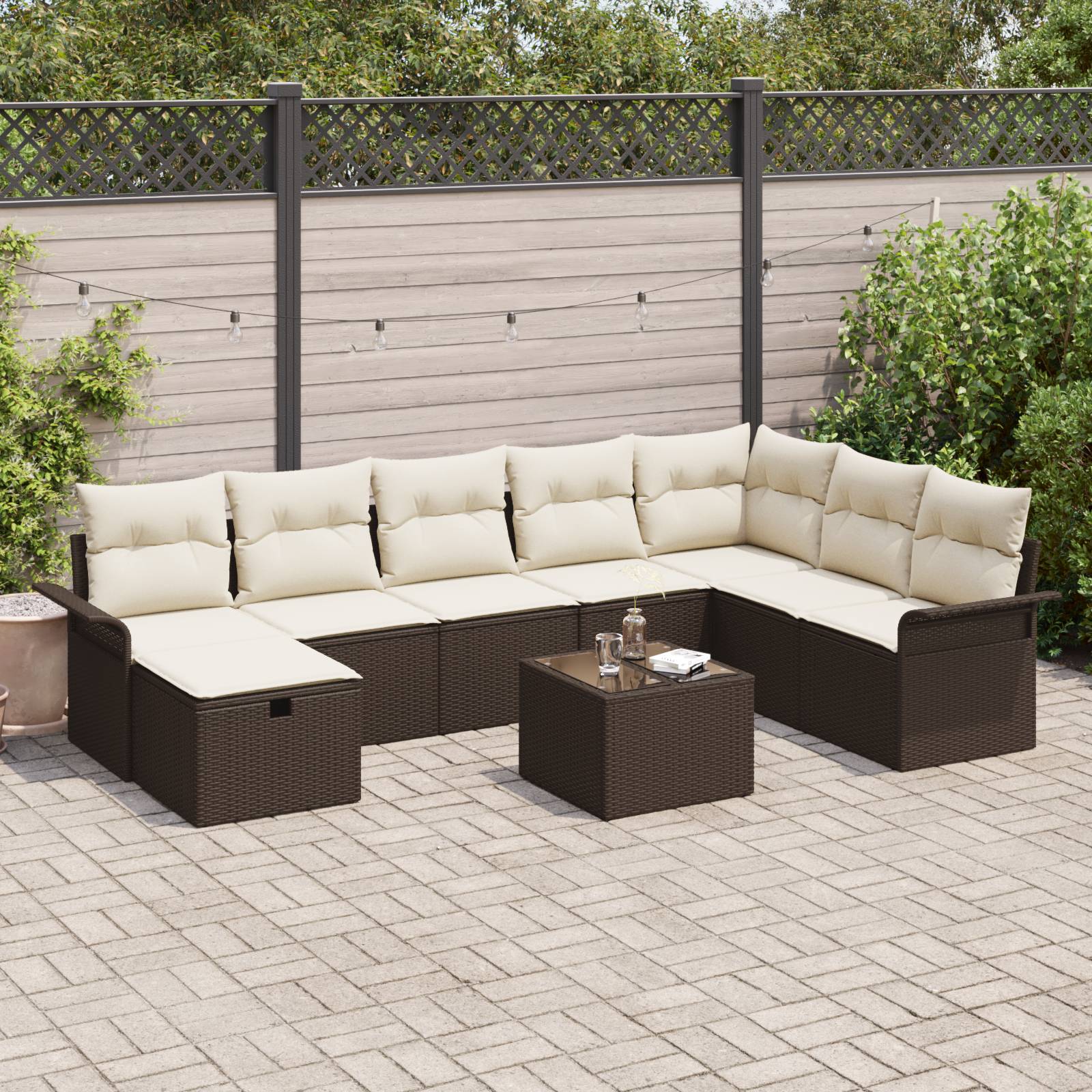 vidaXL 9-teiliges Garten-Sofa-Set mit Kissen Braun Poly Rattan