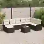 vidaXL 9-teiliges Garten-Sofa-Set mit Kissen Braun Poly Rattan vidaXL 9-teiliges Garten-Sofa-Set mit Kissen Braun Poly Rattan