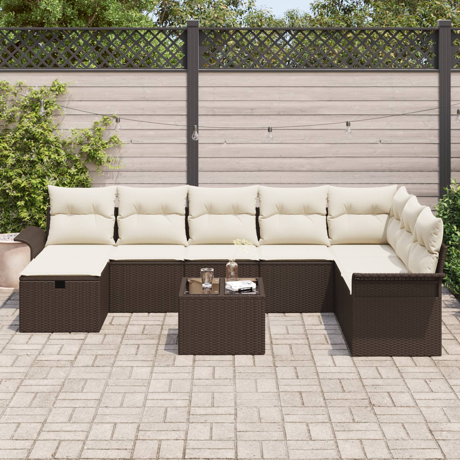 vidaXL 9-teiliges Garten-Sofa-Set mit Kissen Braun Poly Rattan