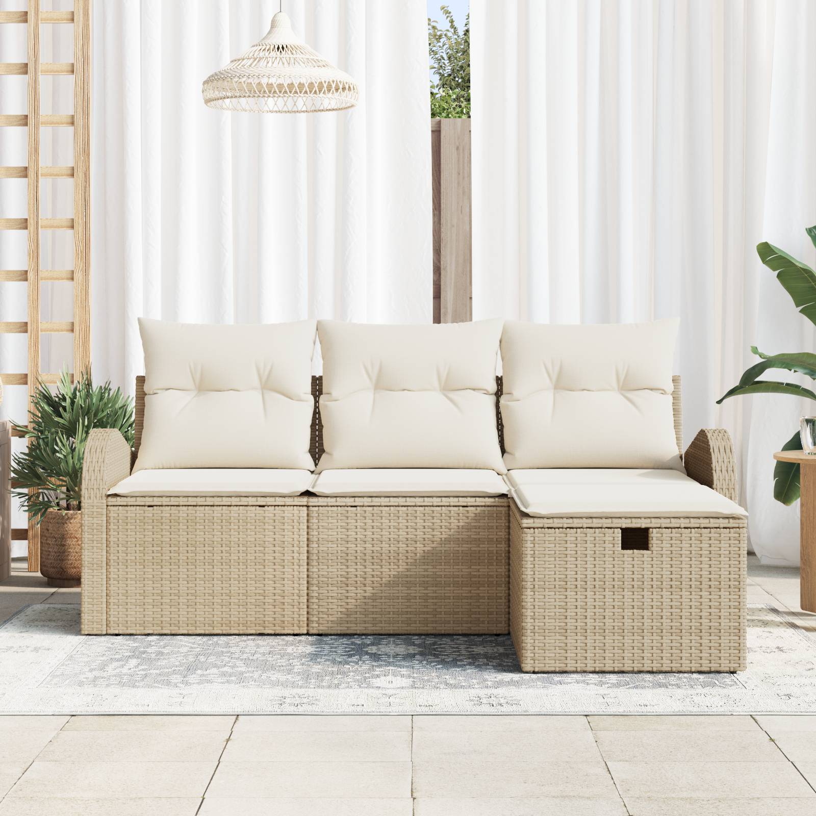 vidaXL 4-tlg. Garten-Sofagarnitur mit Kissen Beige Poly Rattan