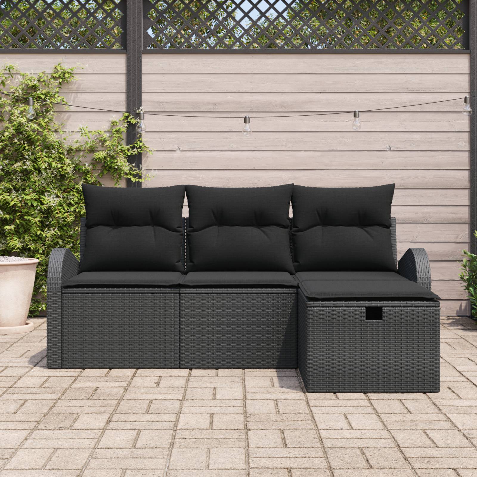 vidaXL 4-tlg. Garten-Sofagarnitur mit Kissen Schwarz Poly Rattan