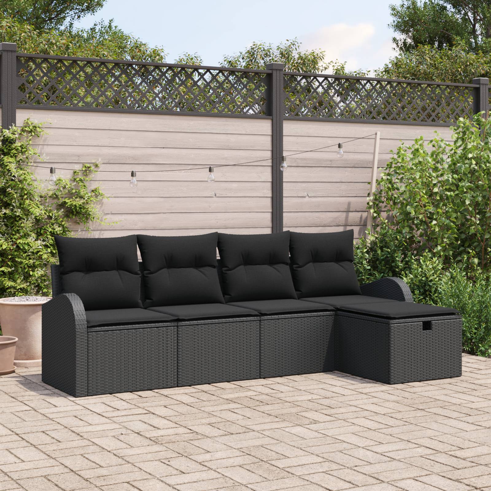 vidaXL 5-teilige Garten-Sofa-Gruppe mit Kissen Schwarz Poly Rattan