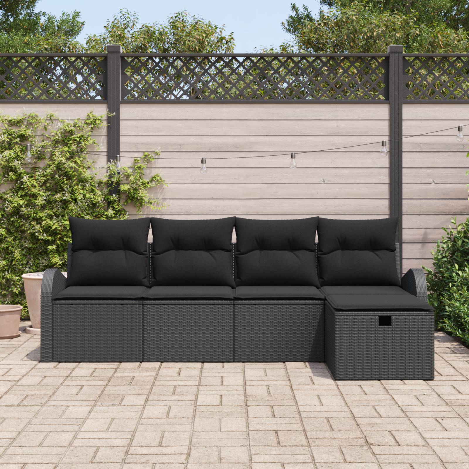 vidaXL 5-tlg. Garten-Sofagarnitur mit Kissen Schwarz Poly Rattan